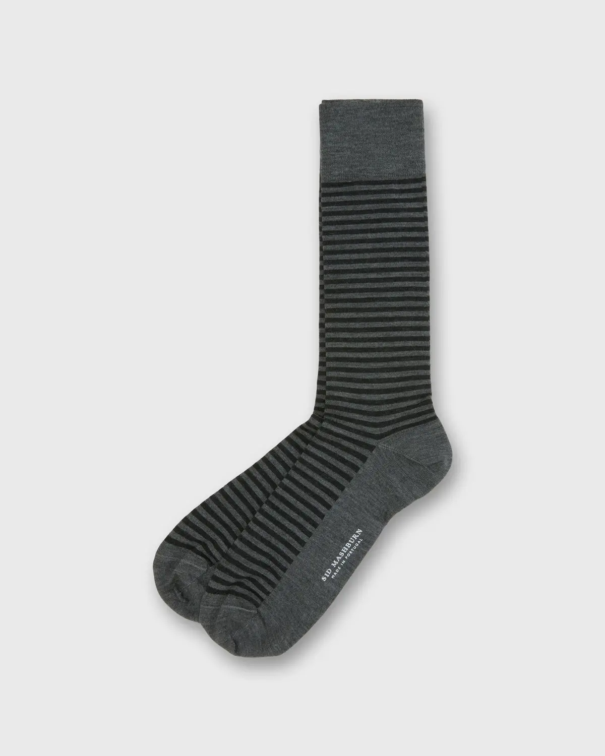Striped Trouser Dress Socks In Heather Grey/Charcoal Extra Fine Merino 1