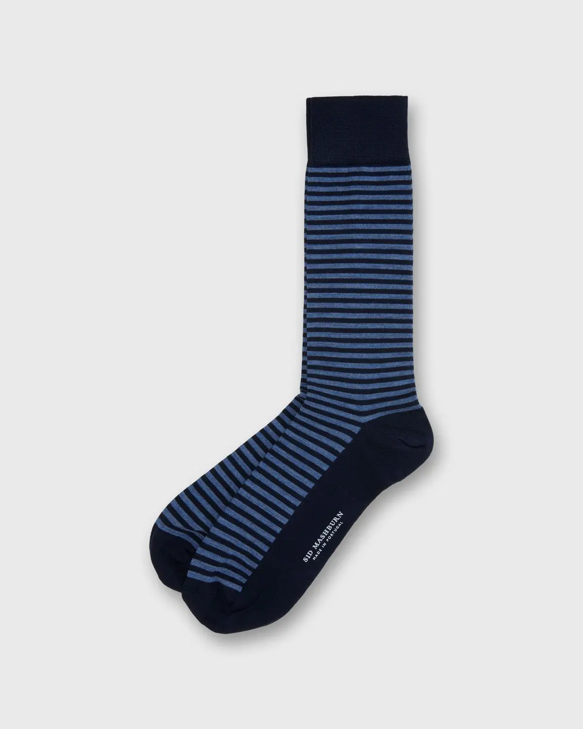 Striped Trouser Dress Socks In Navy/Heather Blue Extra Fine Merino 1