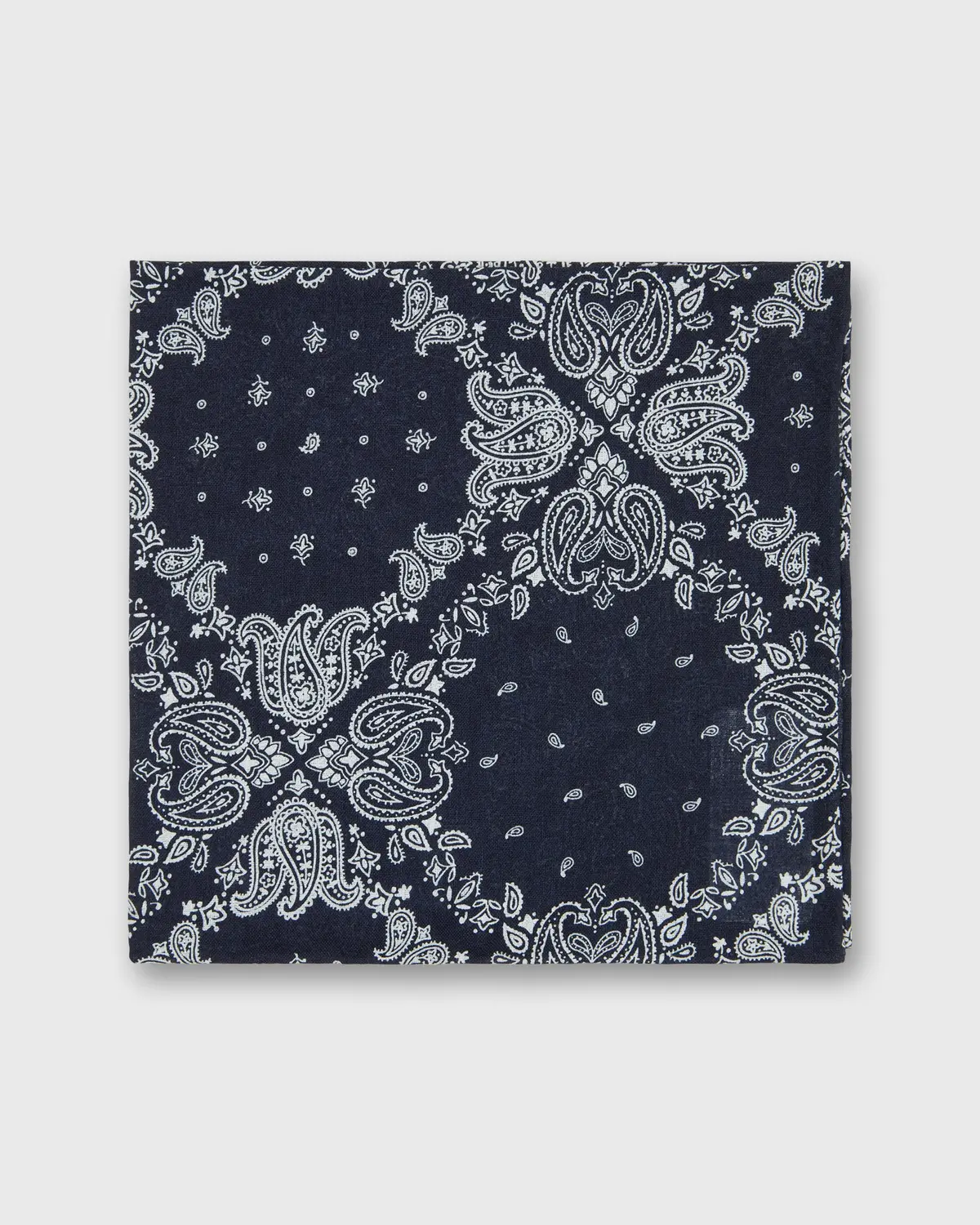 Cotton Print Pocket Square In Navy/White Paisley 1