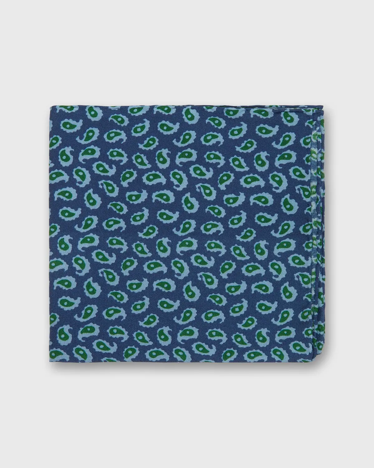 Wool Print Pocket Square In Midnight/Moss Large Flower 1