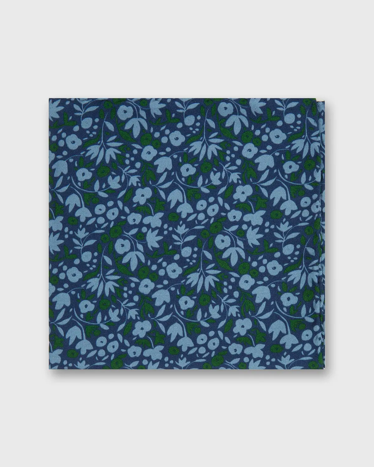 Wool Print Pocket Square In Midnight/Moss Floral 1