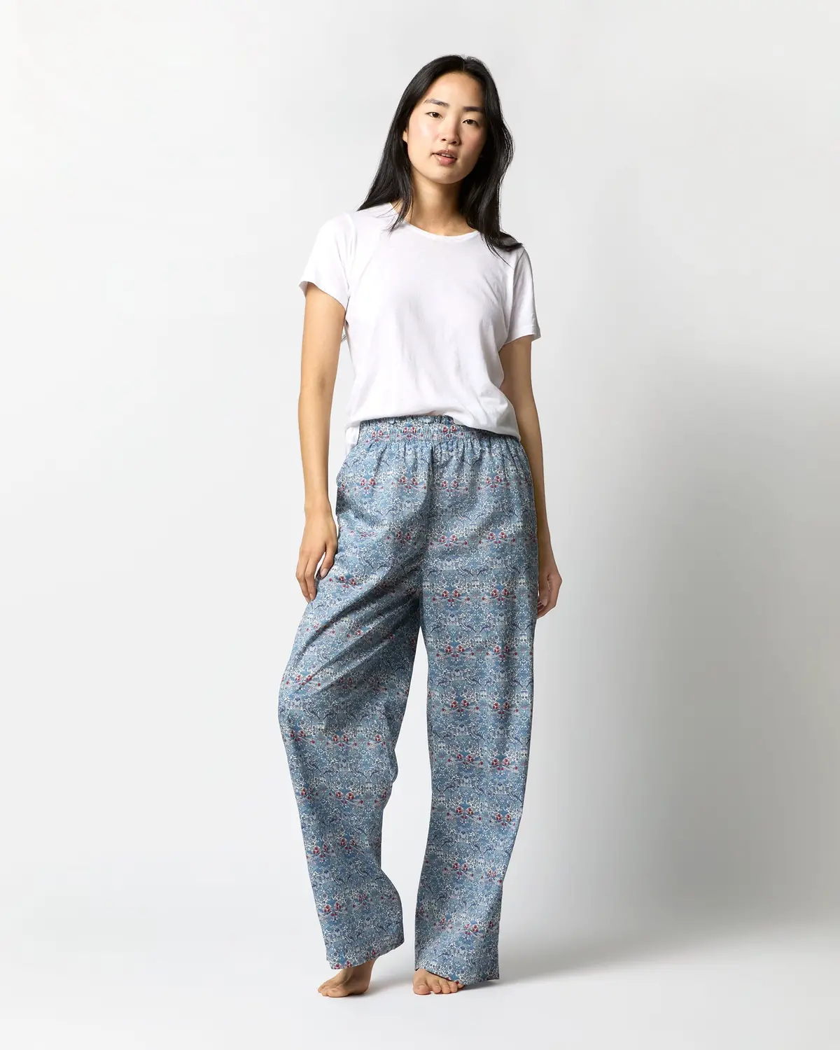 Pajama Pant In Blue Multi Strawberry Thief Liberty Fabric 1