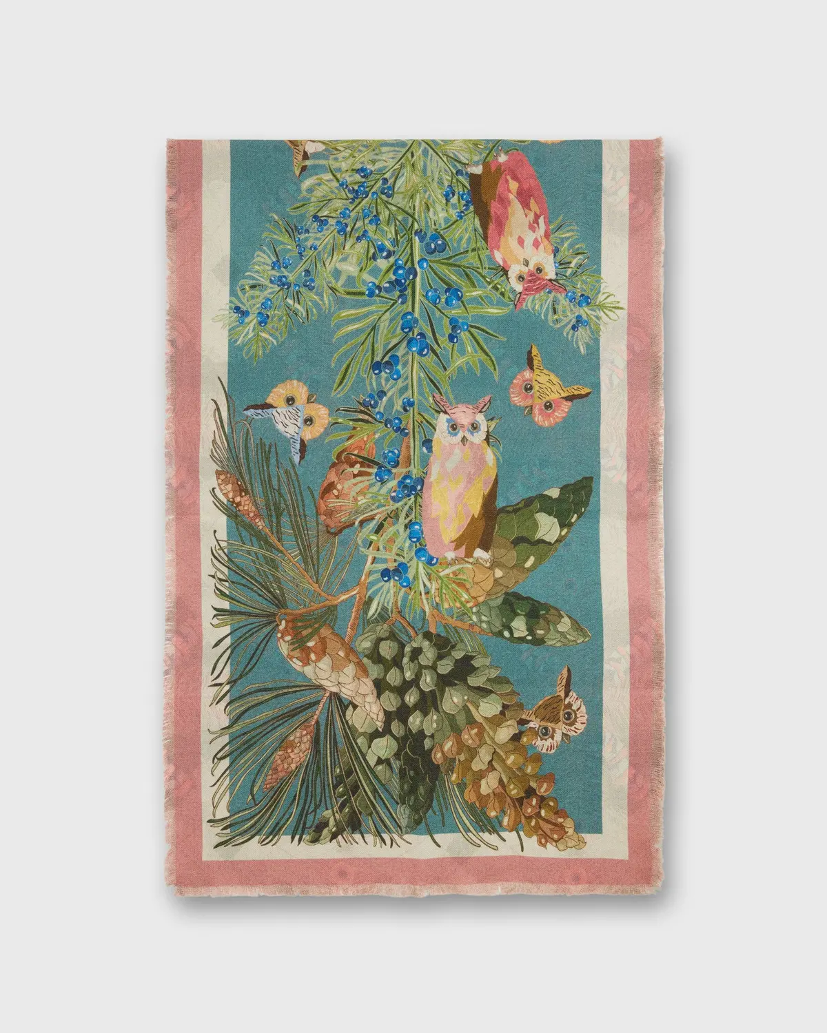 Reversible Rectangle Scarf In Lovat/Pink Owl 2