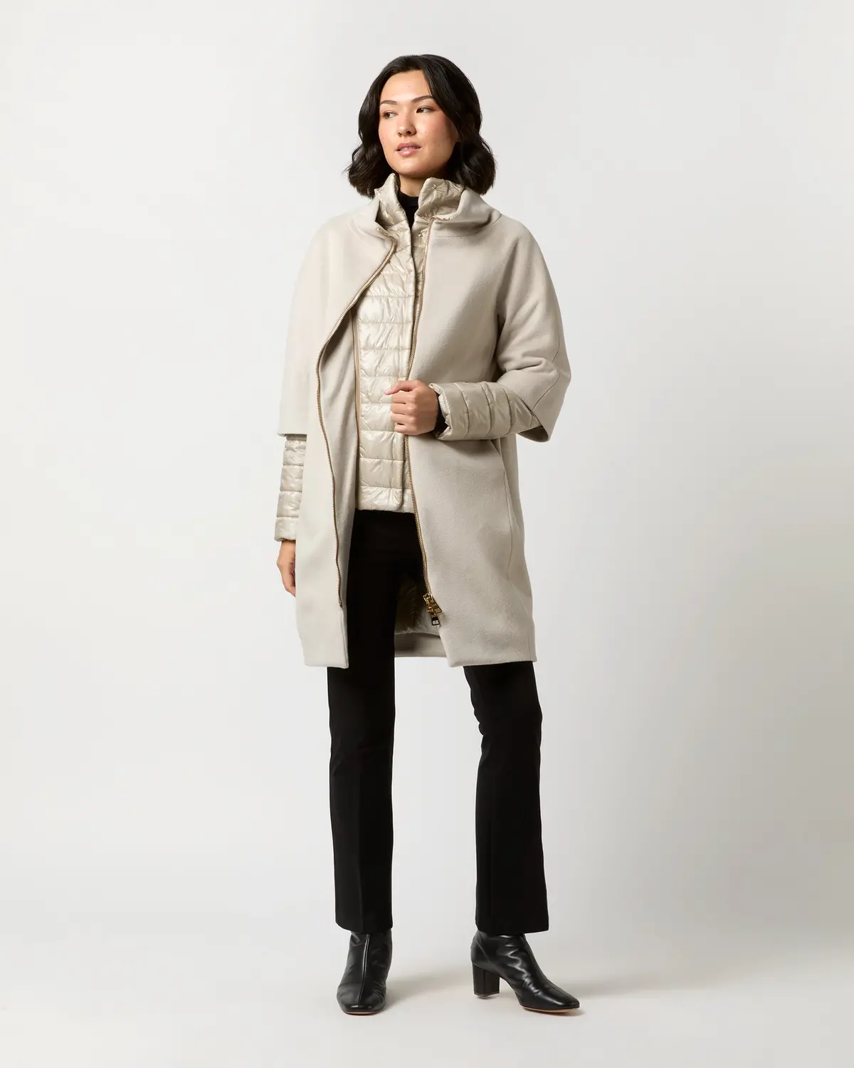 Mixed Media Cocoon Coat In Champagne 4
