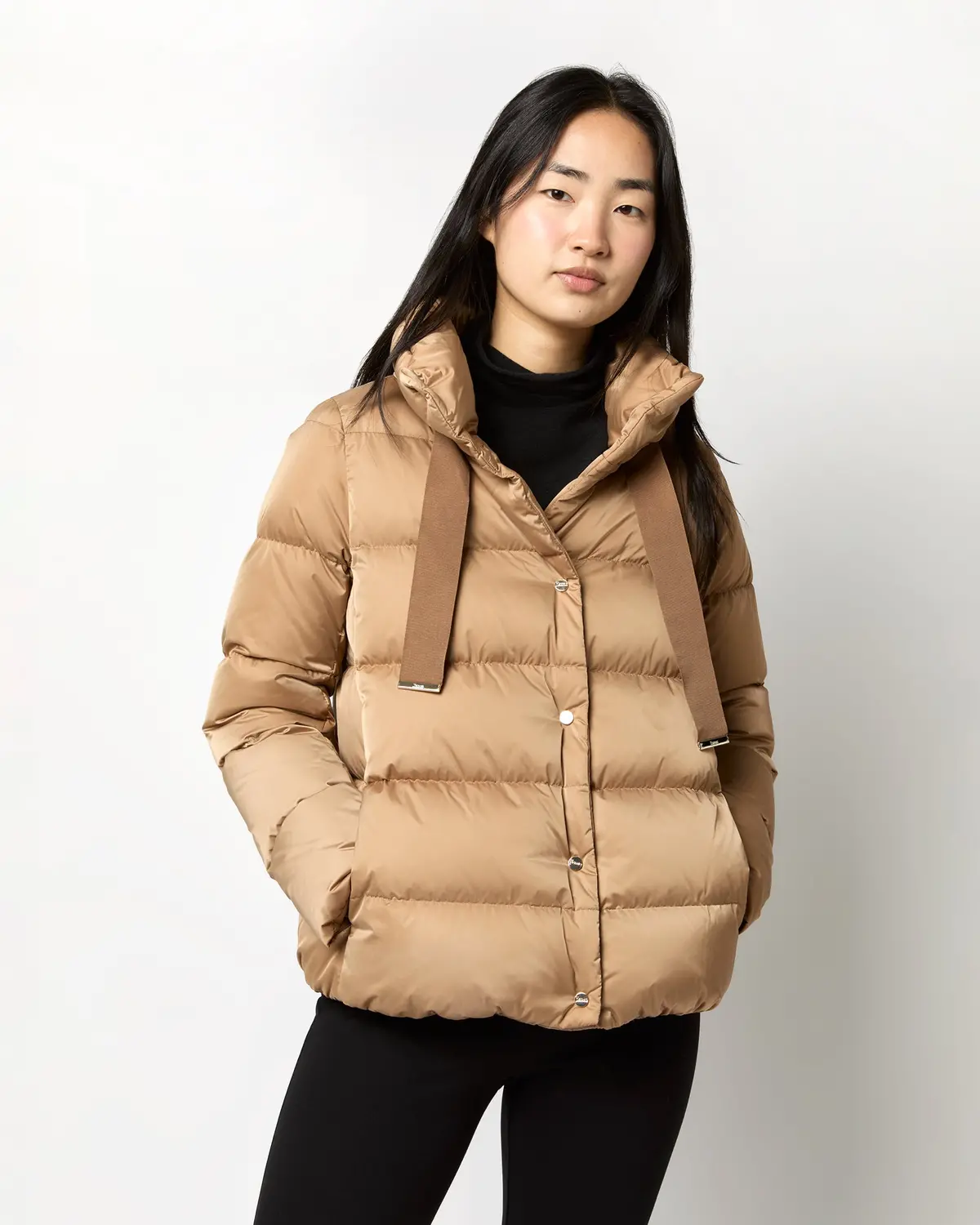 Sateen Nylon Short Jacket In Camel 1