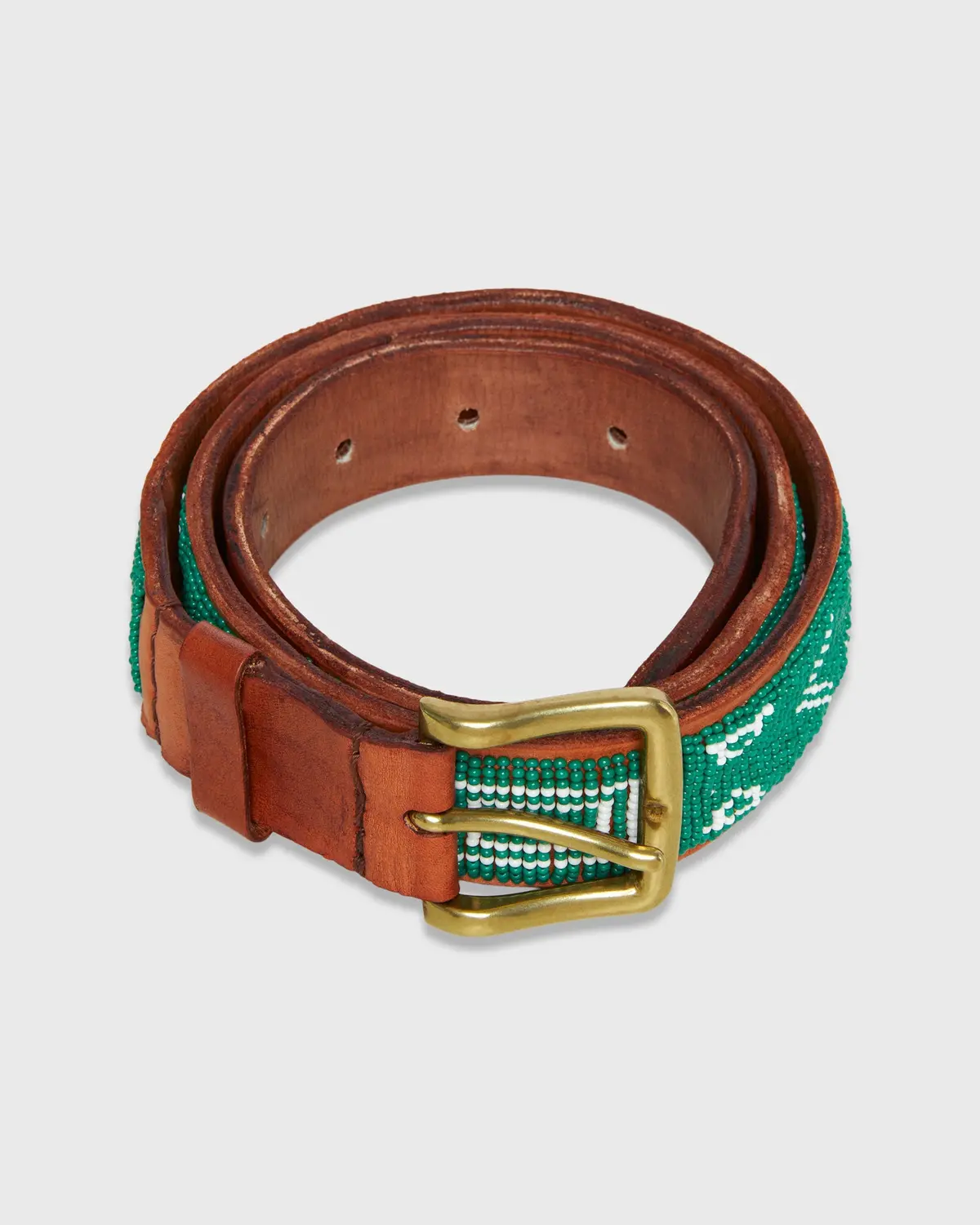 1.25" African Beaded Belt In Green Village 1