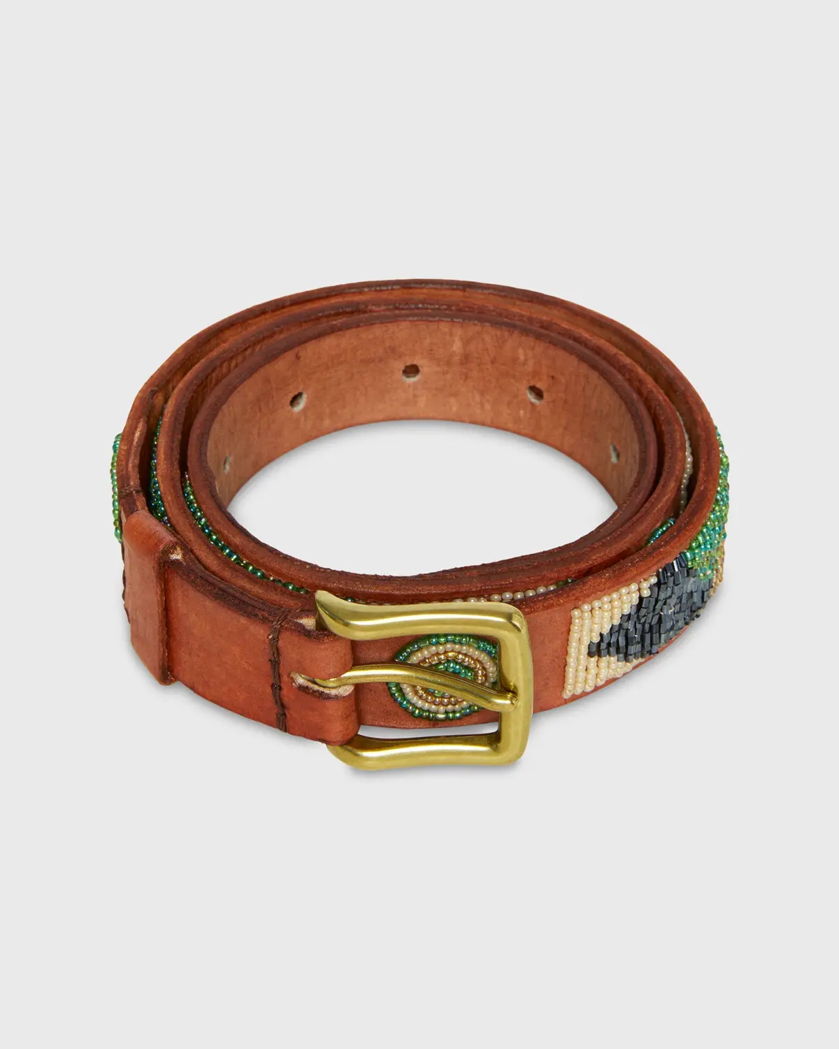 1.25" African Beaded Belt In Green/Tan Toto 1