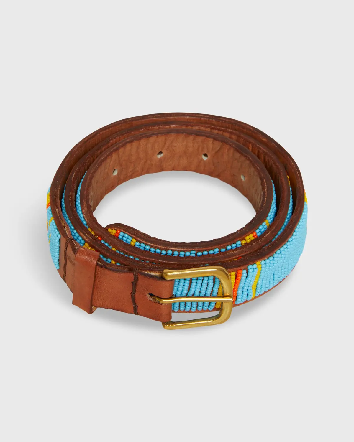 1" African Fully Beaded Belt In Sky/Yellow/Orange 1