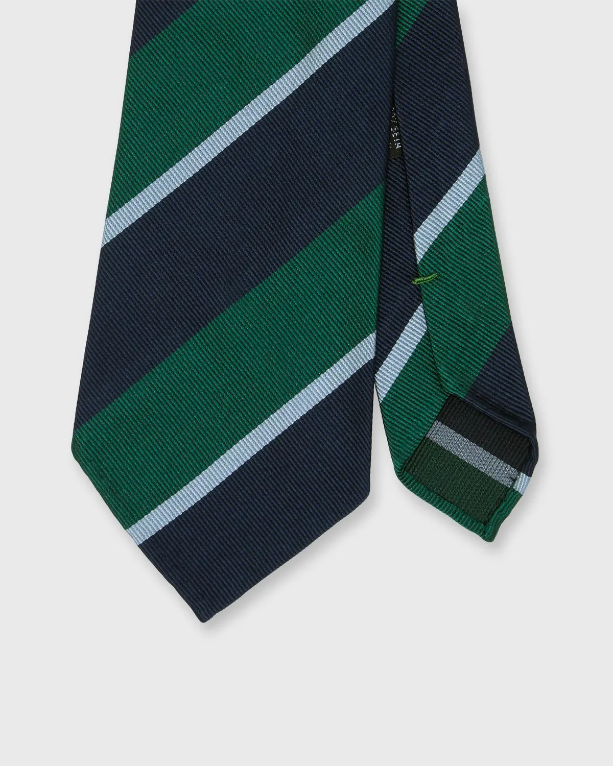 Silk Woven Tie In Green/Navy/Mist Stripe 1