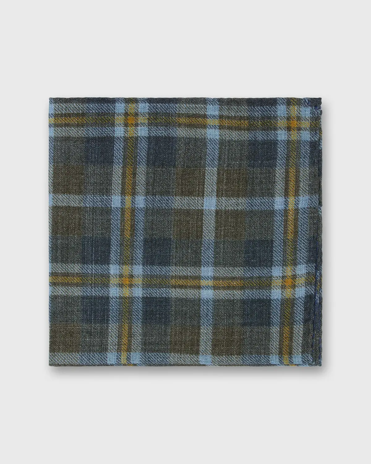 Wool/Silk Pocket Square In Smoke/Sky/Yellow Plaid 1