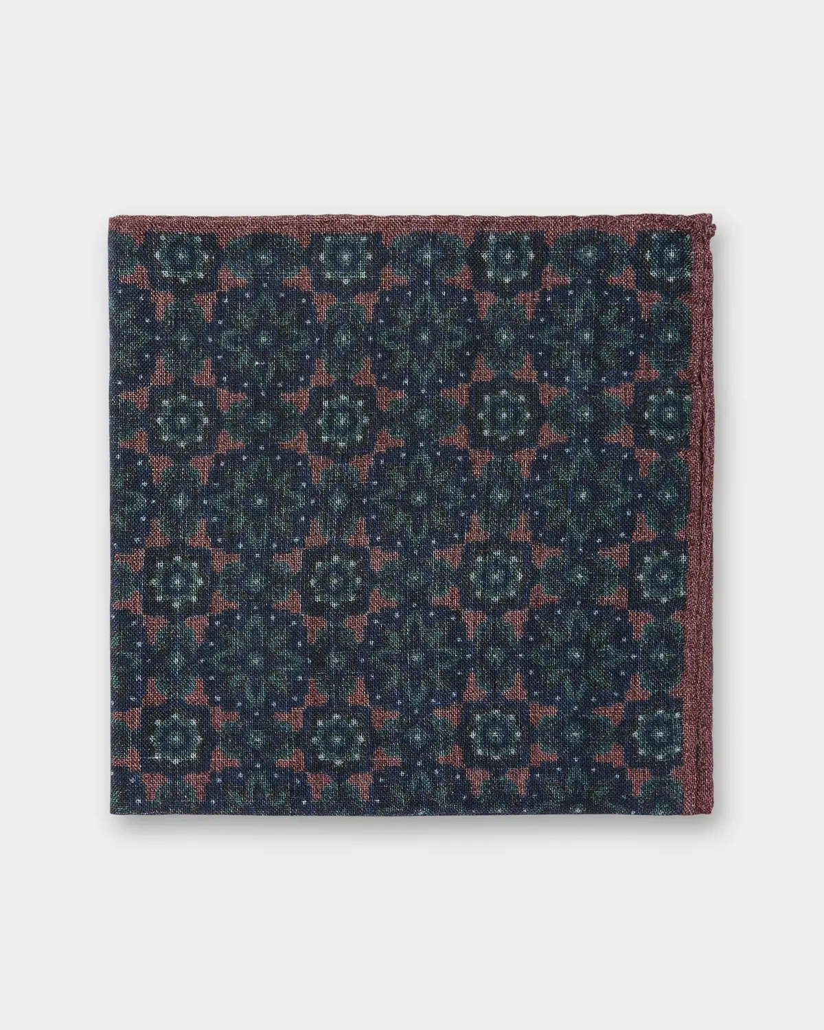 Wool/Silk Pocket Square In Dusty Rose/Navy Mosaic 1