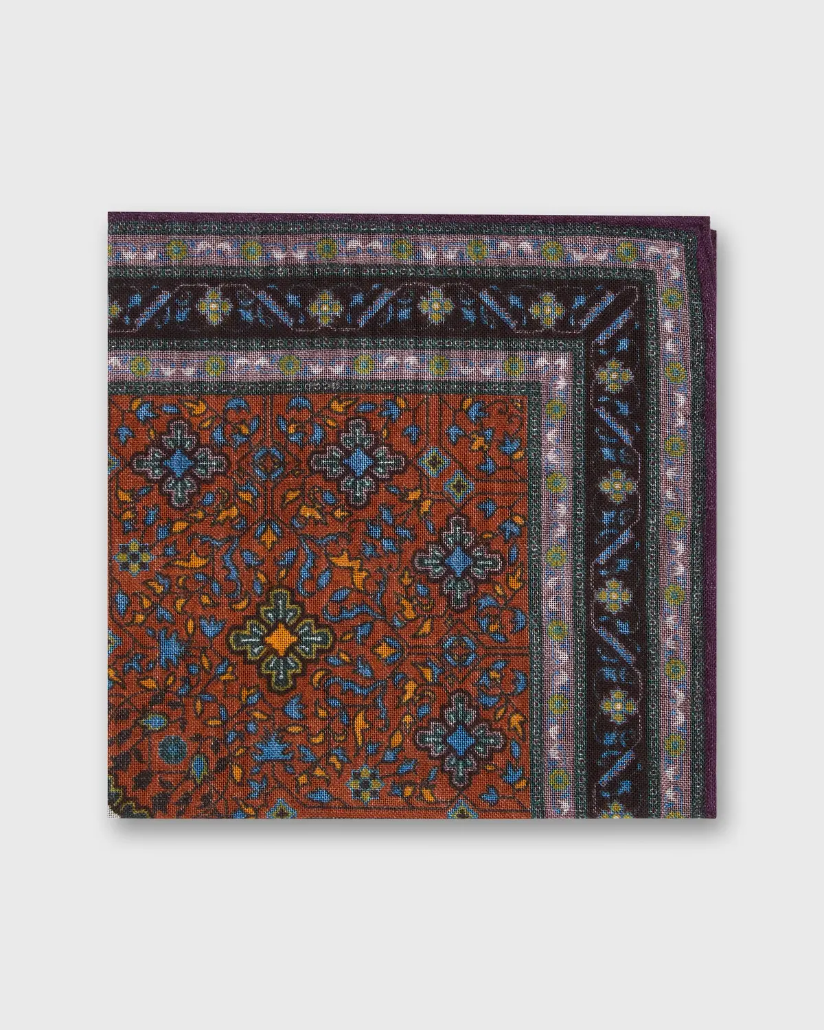 Wool/Silk Pocket Square In Orange/Dusty Rose/Midnight Mosaic 1