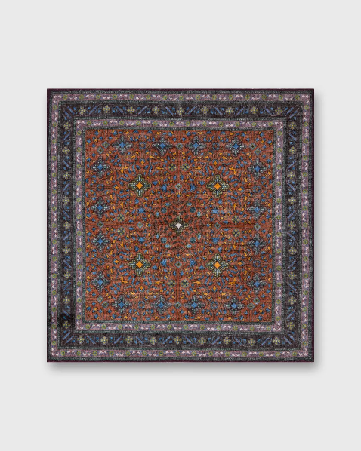 Wool/Silk Pocket Square In Orange/Dusty Rose/Midnight Mosaic 2