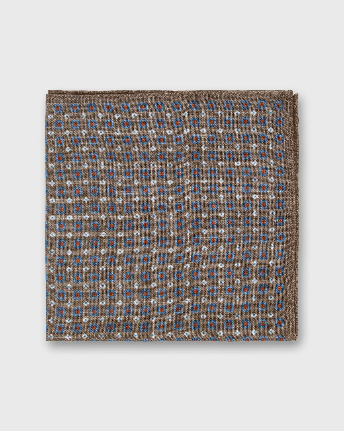 Wool/Silk Pocket Square In Brown/Blue/Orange Foulard 1