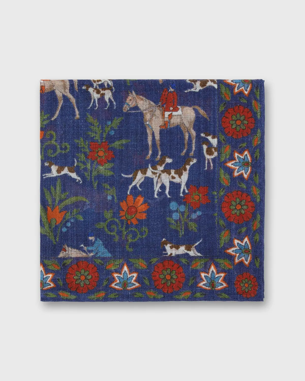Wool/Silk Pocket Square In Blue Foxhunt 1