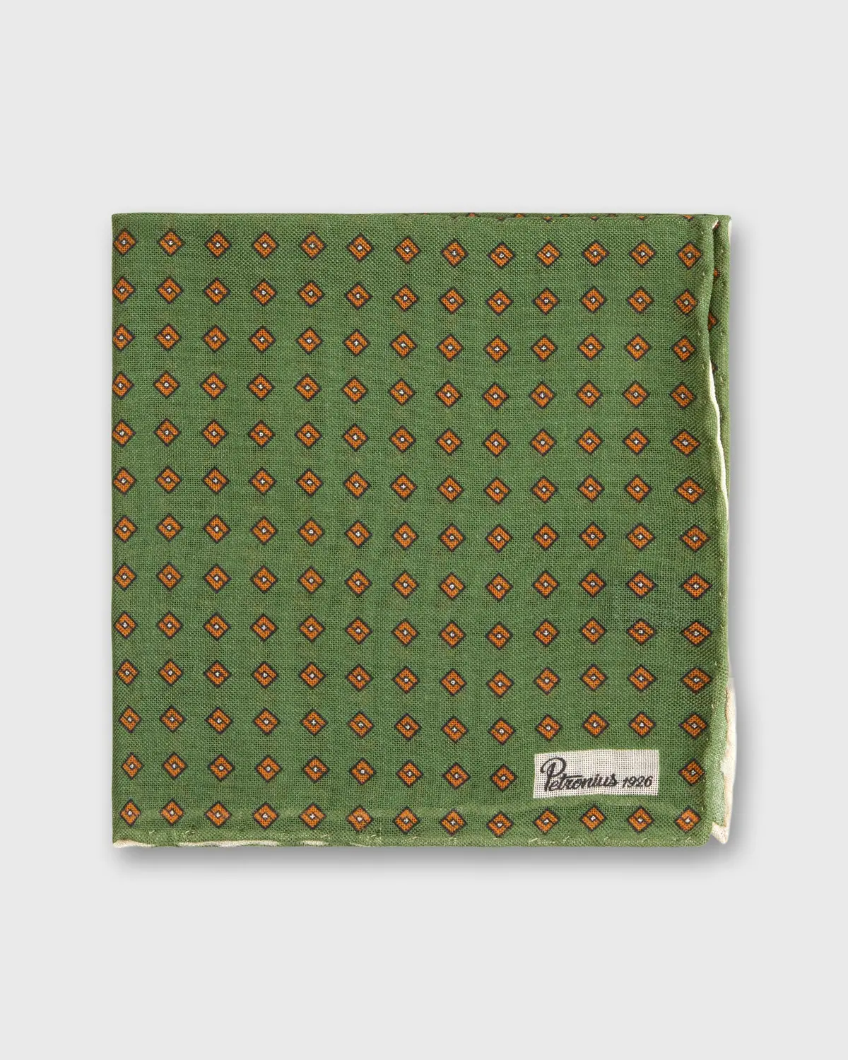 Wool/Silk Print Pocket Square In Fern/Gold Foulard 1