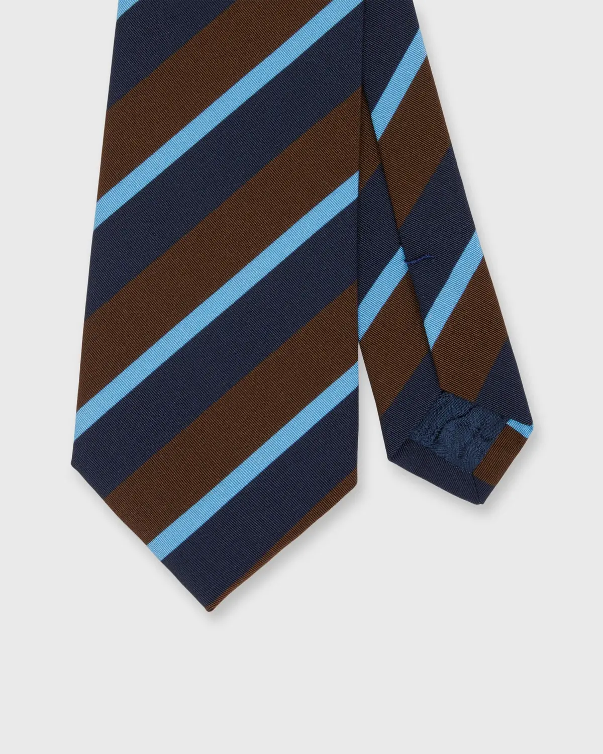 Irish Poplin Tie In Brown/Navy/Sky Stripe 1