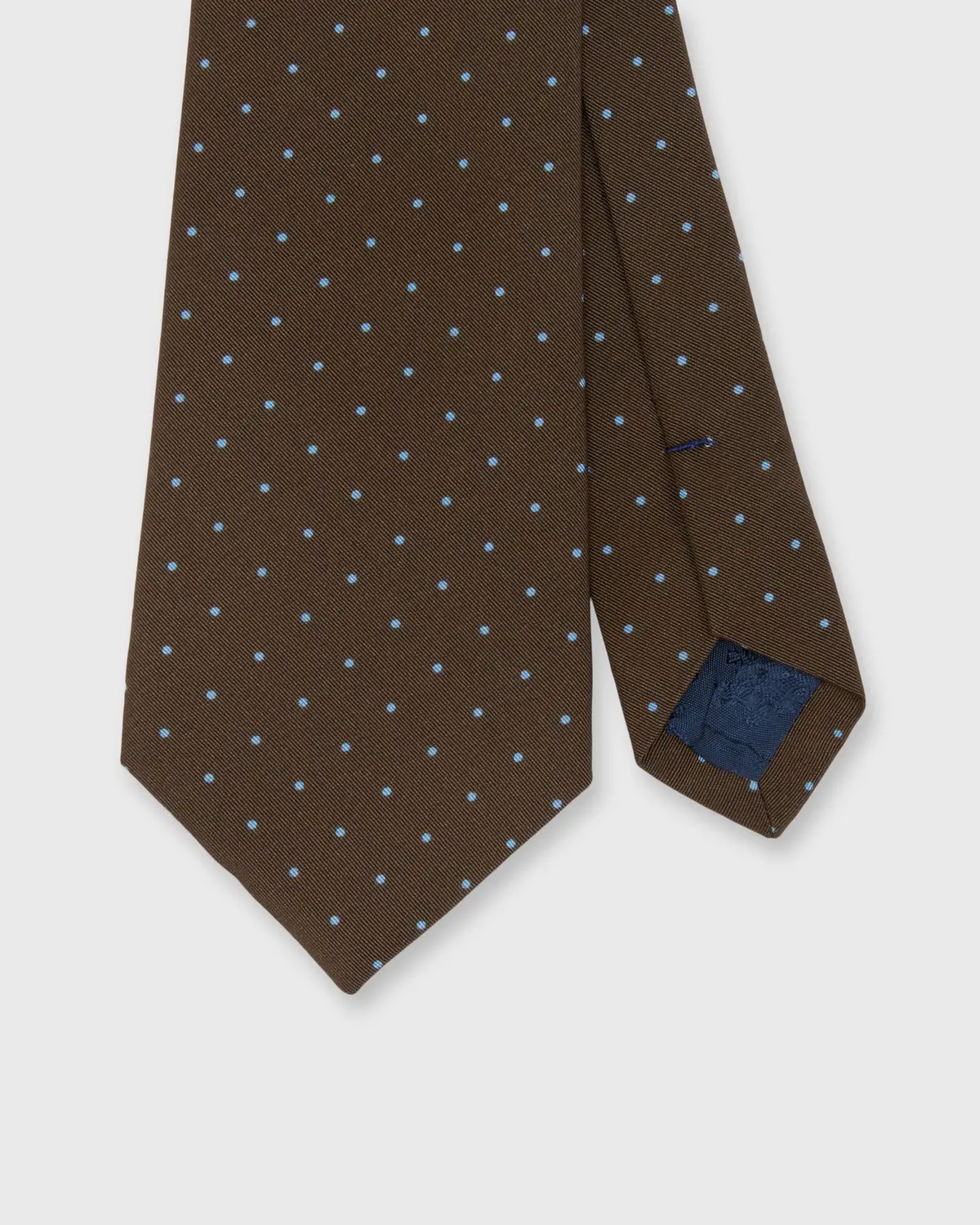 Irish Poplin Tie In Brown/Sky Pin Dot 1