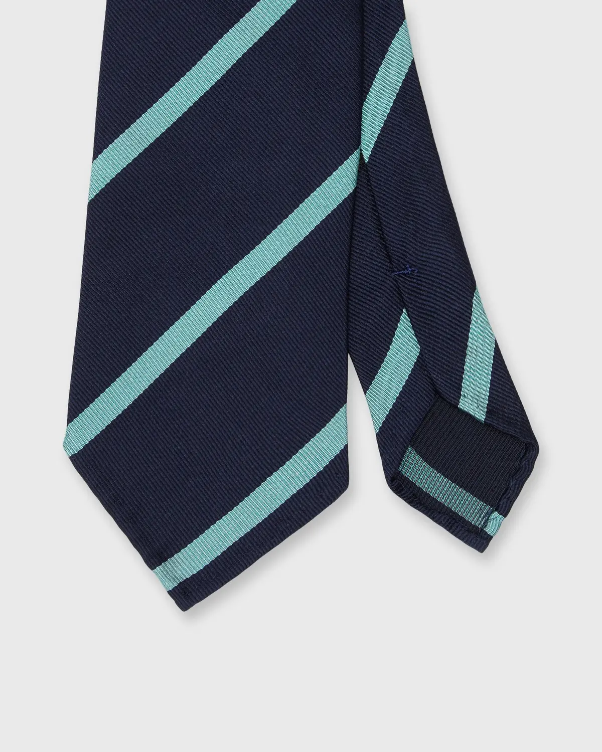 Silk Woven Tie In Navy/Mint Stripe 1