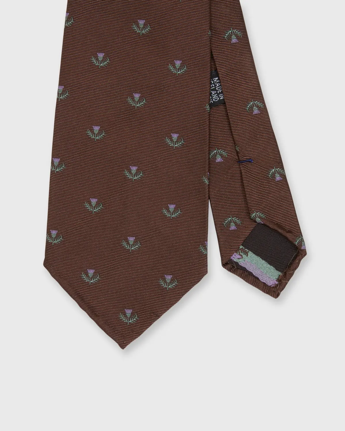 Silk Club Tie In Brown/Lavender/Green Laurel 1
