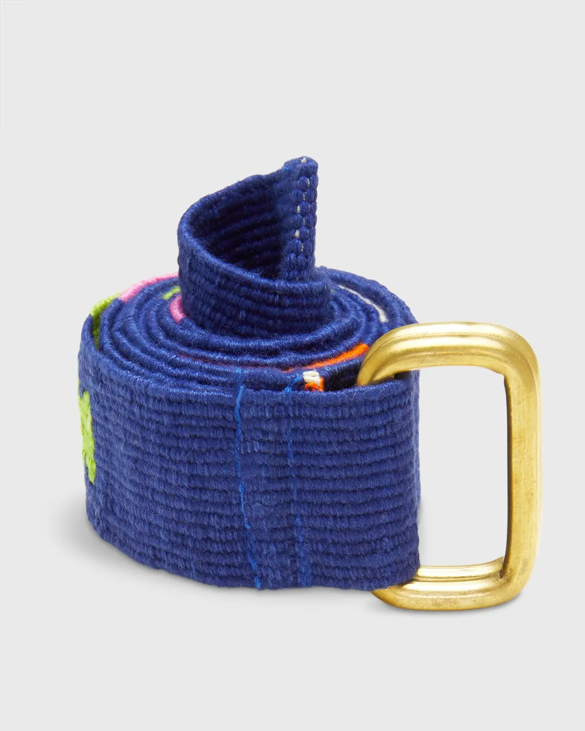 Hand-Loomed D-Ring Belt In Navy/Orange Tribal 1