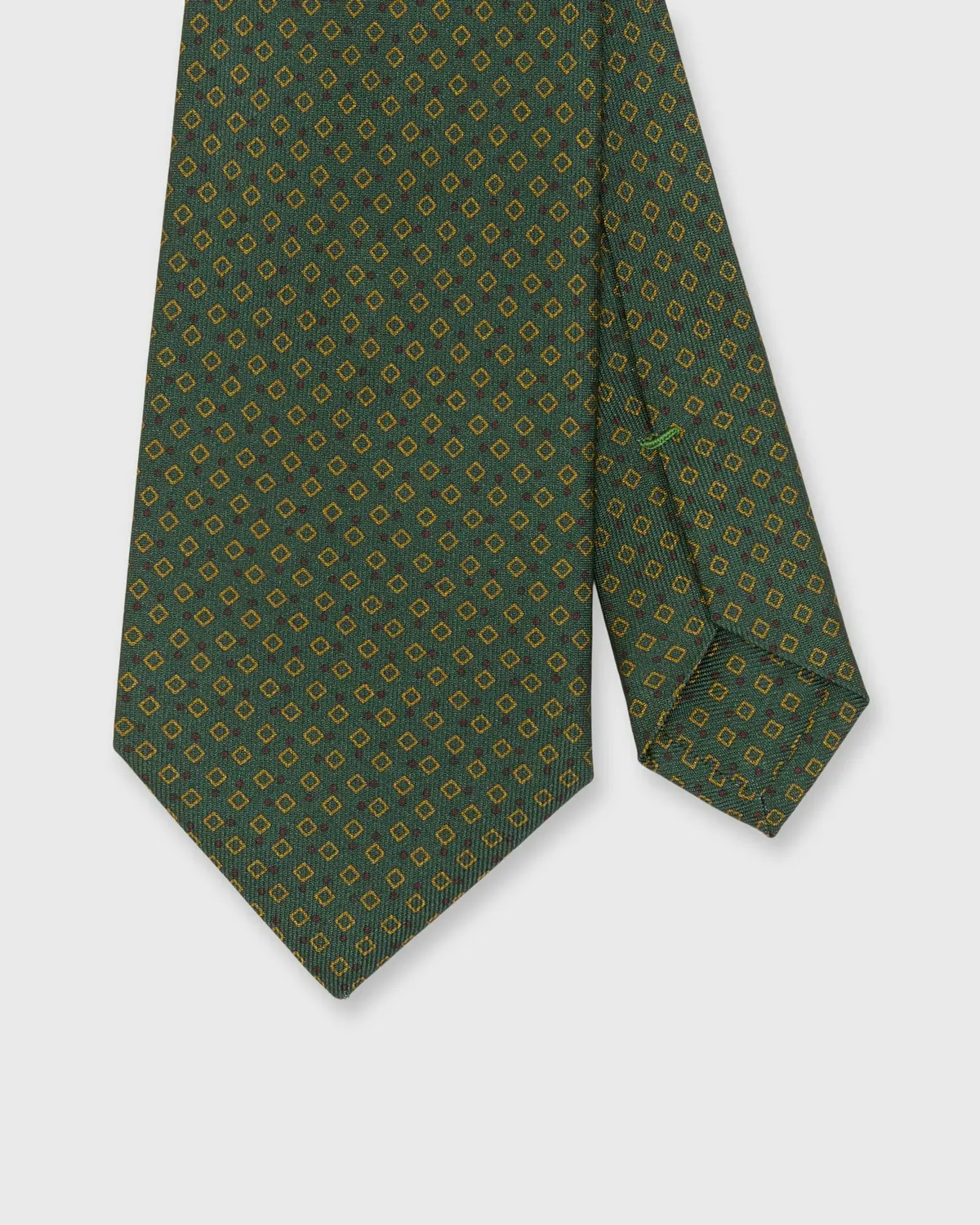 Silk Print Tie In Green/Gold/Brown Diamond 1