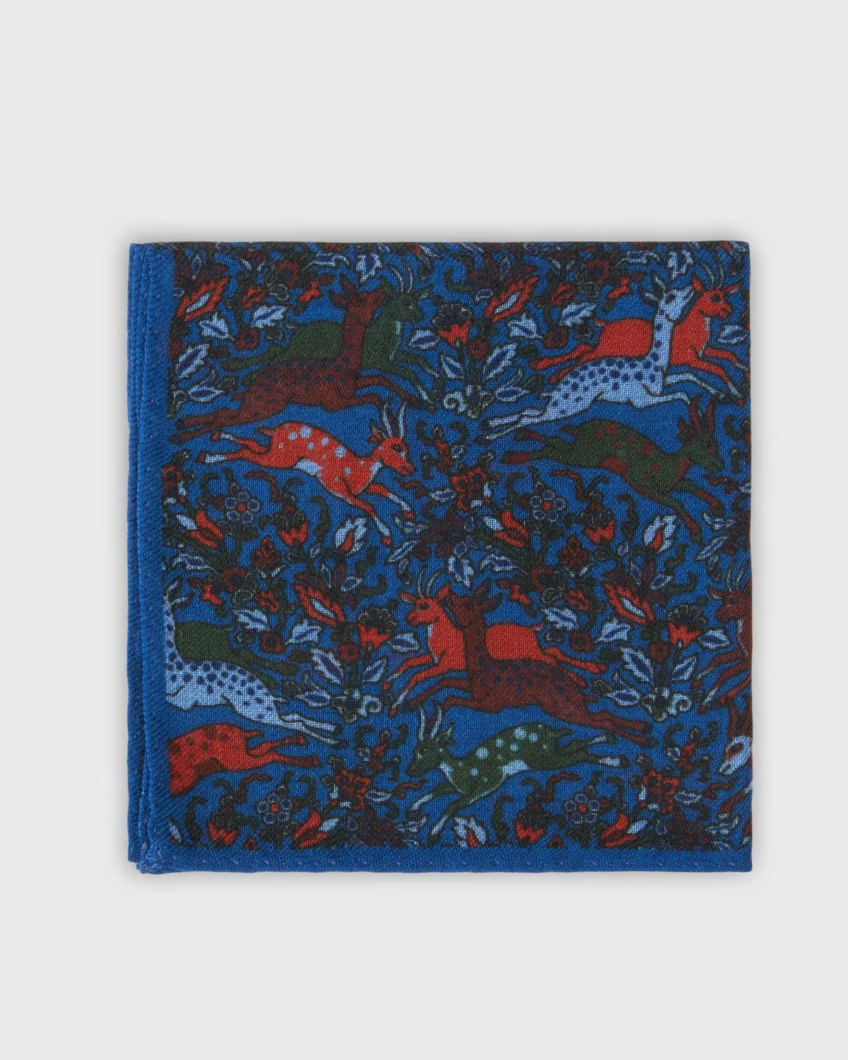 Wool Print Pocket Square In Blue Antelope Scene 1
