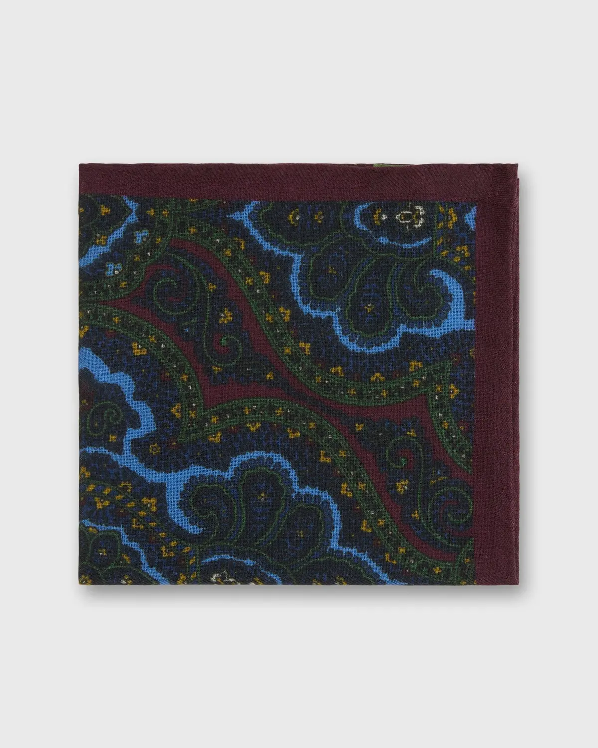 Wool Print Pocket Square In Green/Navy/Glacier Paisley 1