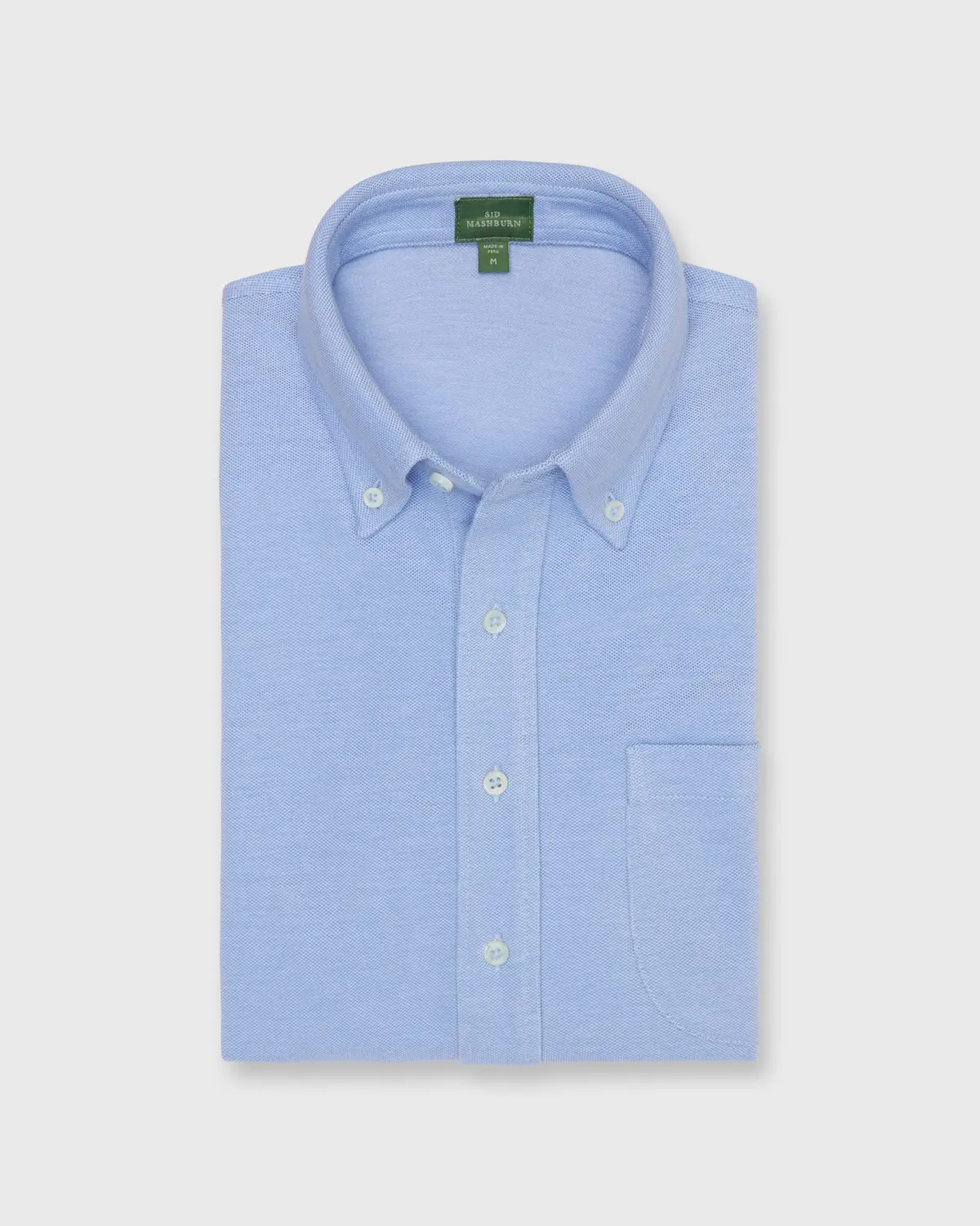 Short-Sleeved Knit Button-Down Popover Shirt In Sky Oxford Pima Pique 1