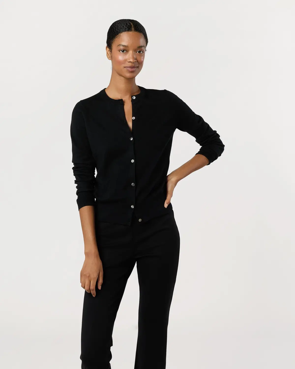 Rosie Cardigan In Black Cotton/Silk 1