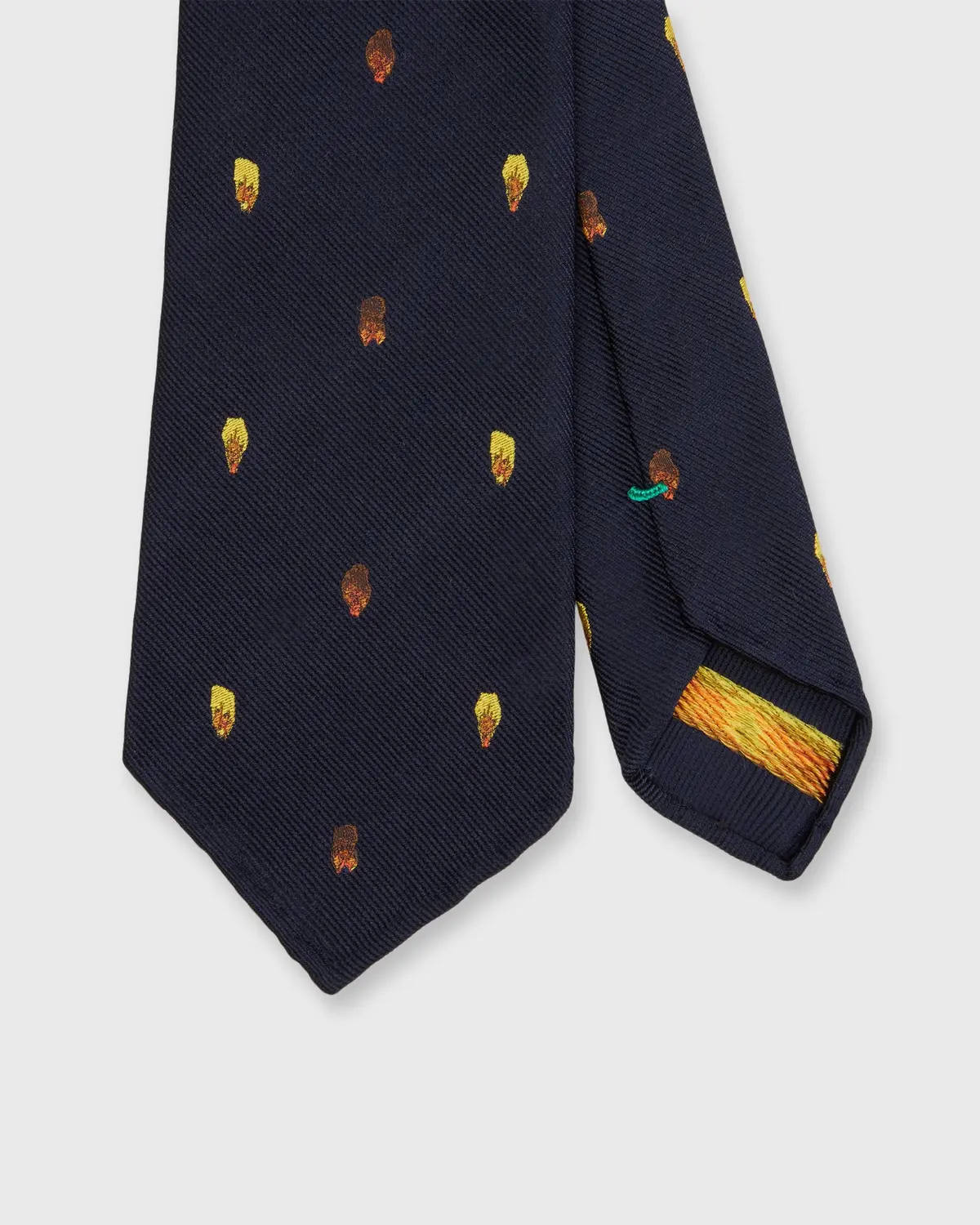 Silk Club Tie In Navy/Gold Maple Seed 1