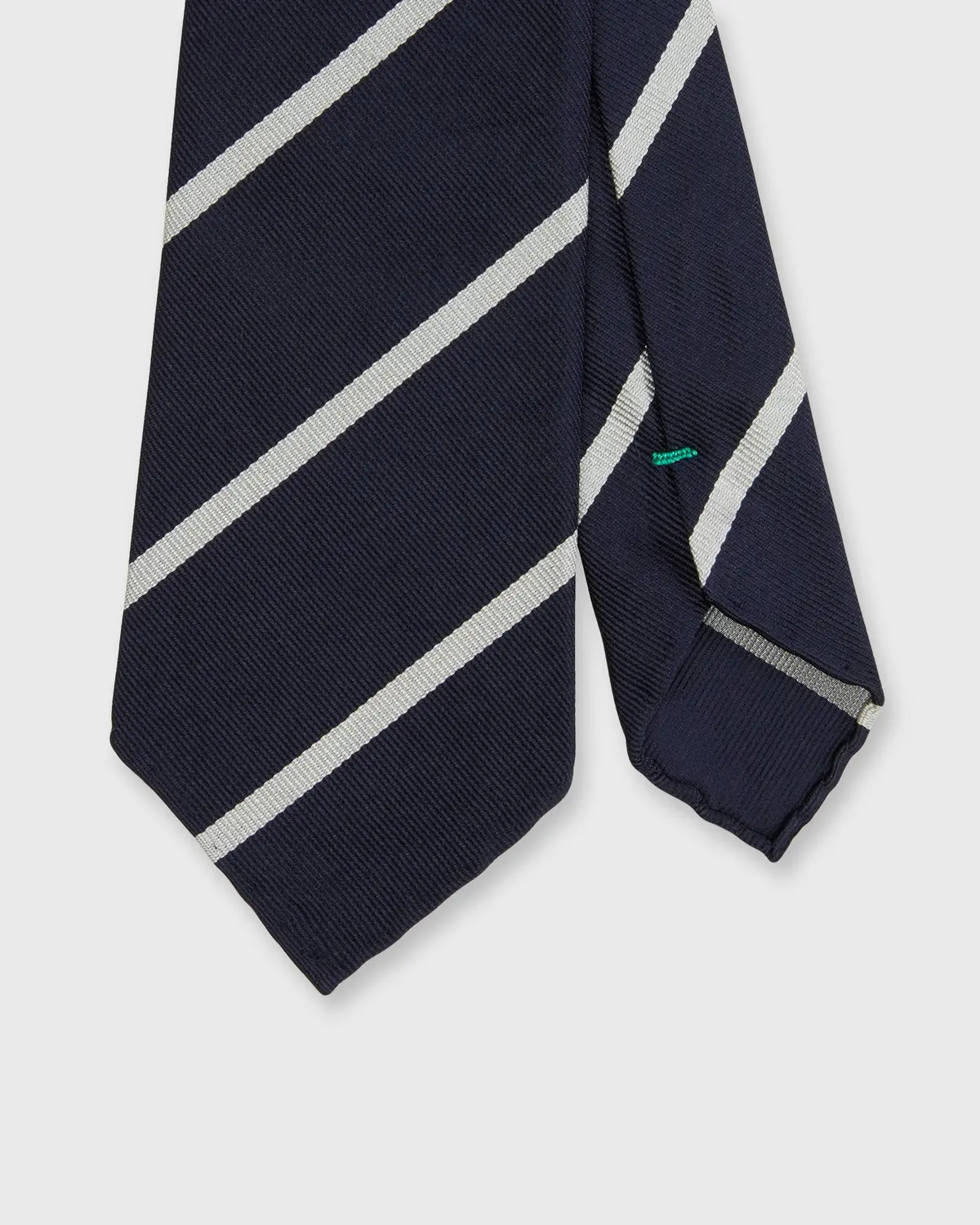 Silk Woven Tie In Midnight/Bone Bar Stripe 1