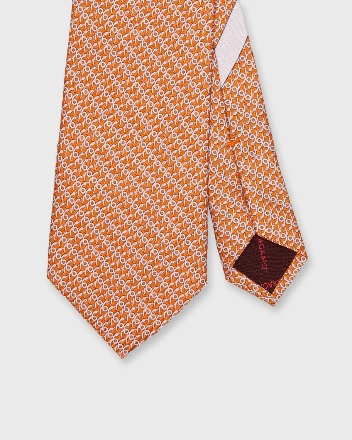 Silk Print Tie In Pink/Orange Snake 1
