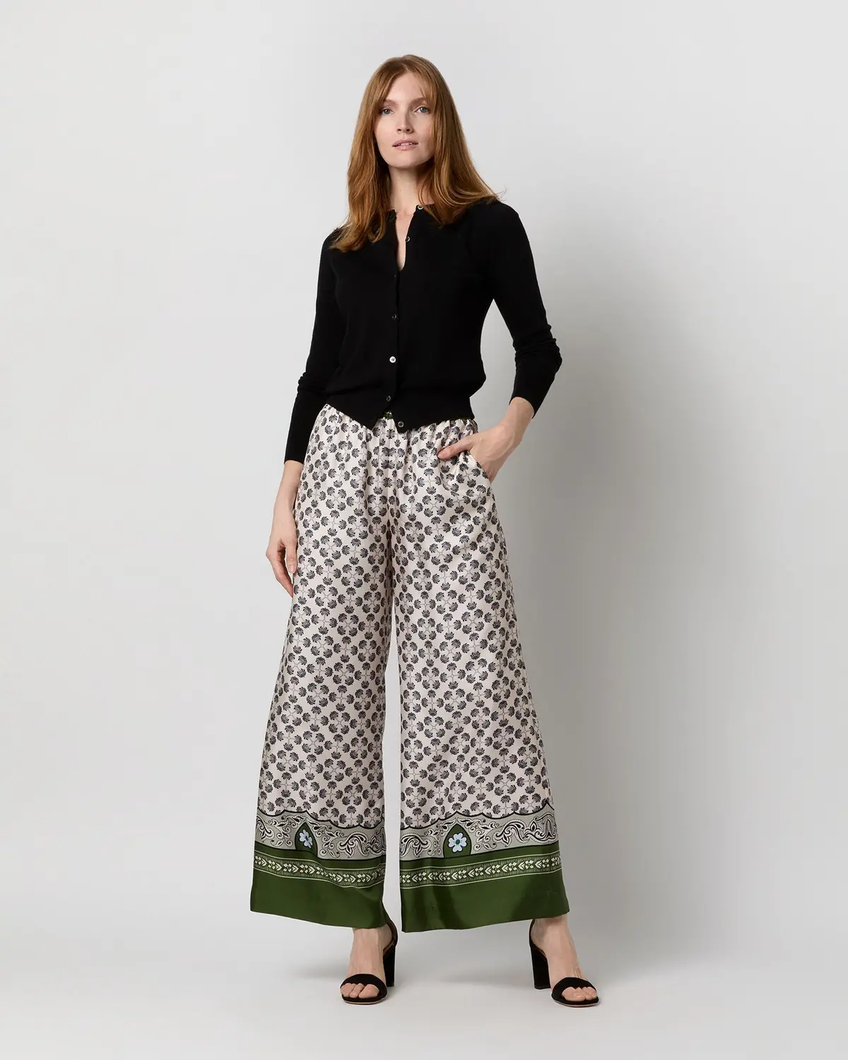 Palazzo Pant In Green Mirage Placée Silk Twill 1