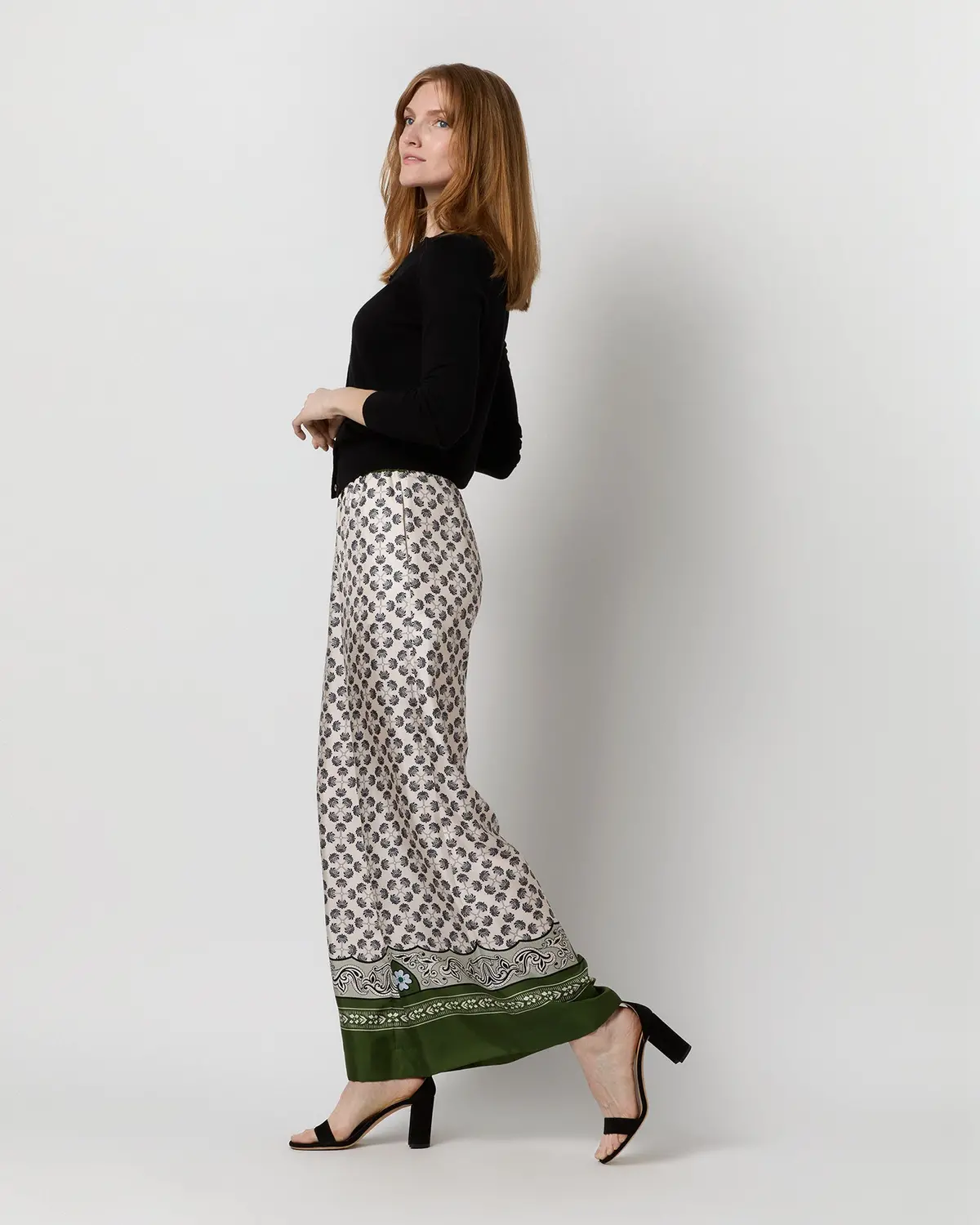 Palazzo Pant In Green Mirage Placée Silk Twill 4