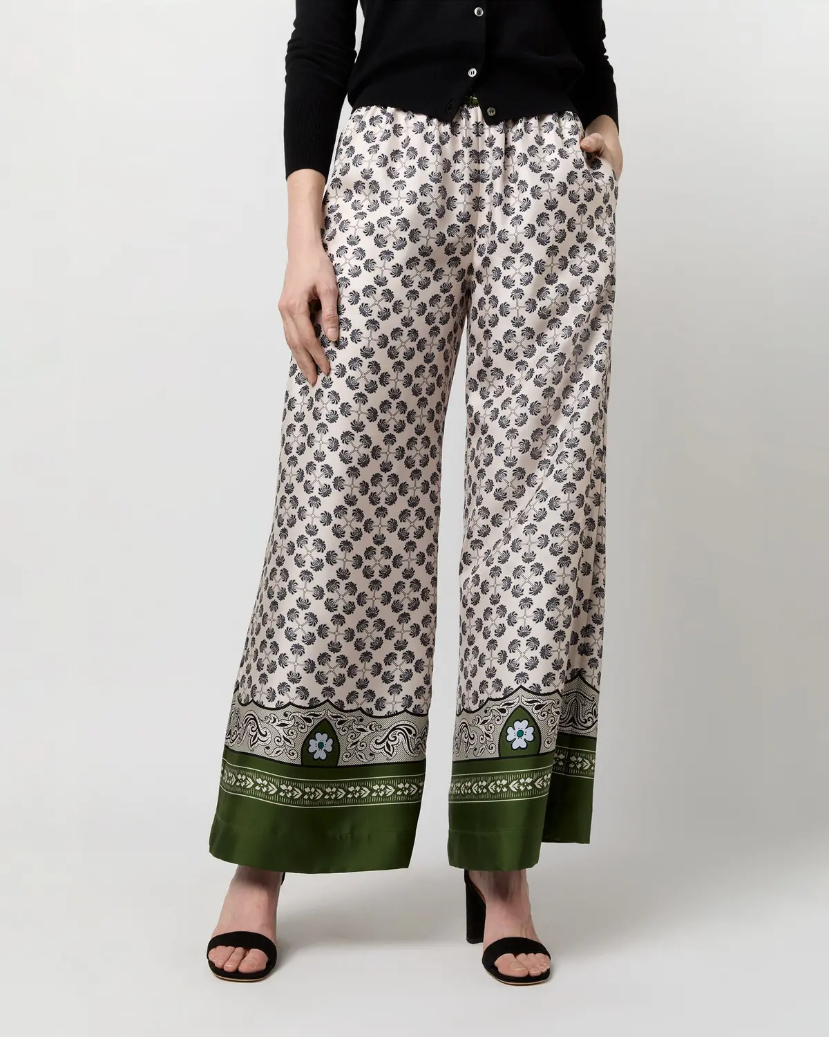 Palazzo Pant In Green Mirage Placée Silk Twill 3