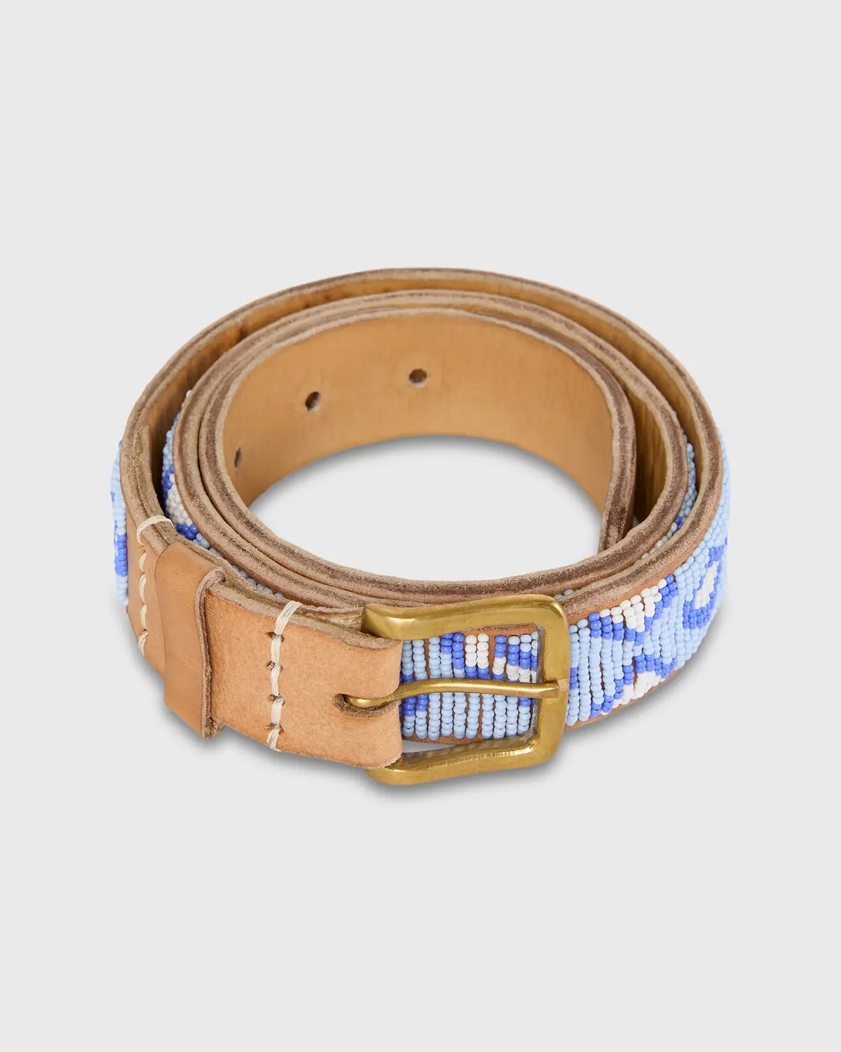 1.25" African Beaded Belt In Blue/White Cheetah 1