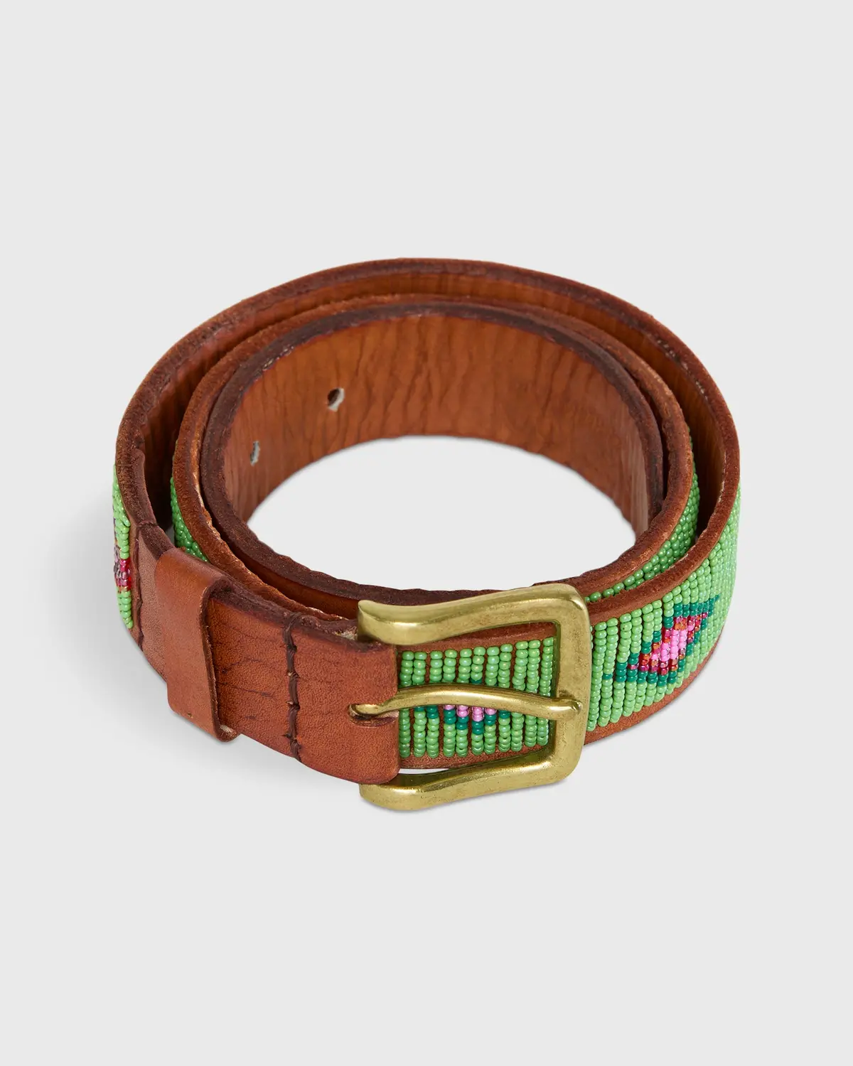 1.25" African Beaded Belt In Alo Green Belmasi 1