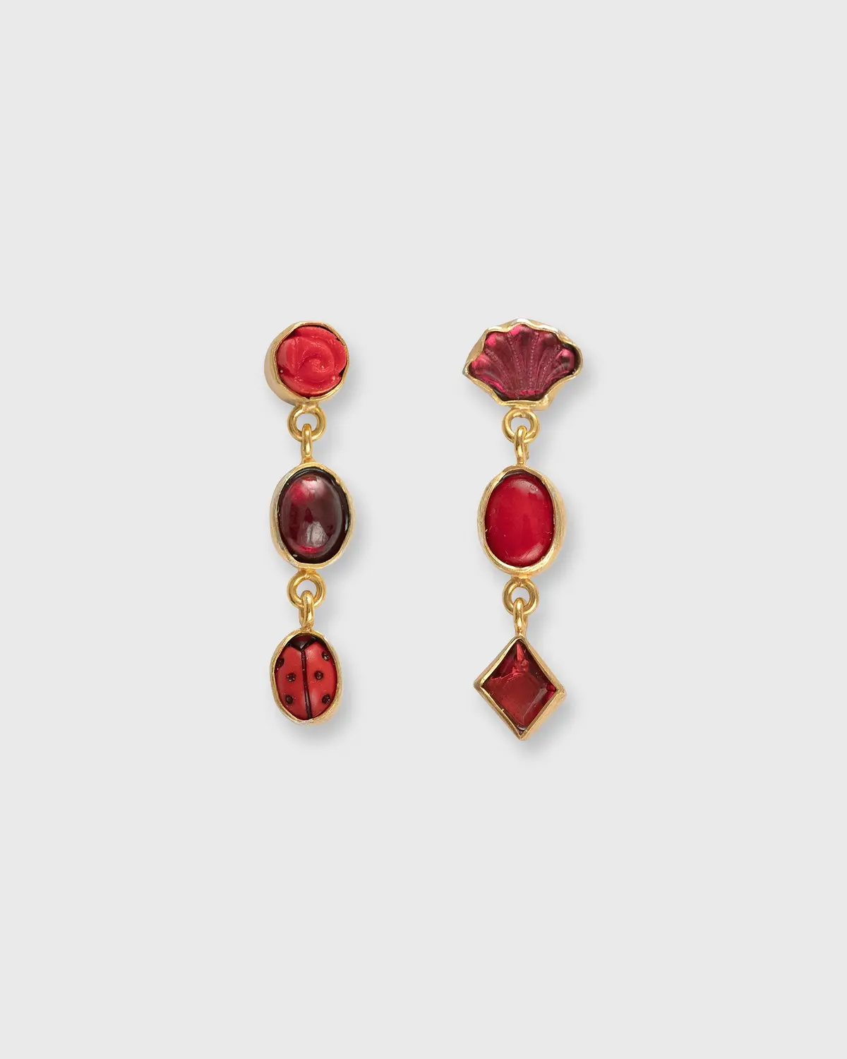 Three Charm Moving Drop Earrings In Red 1