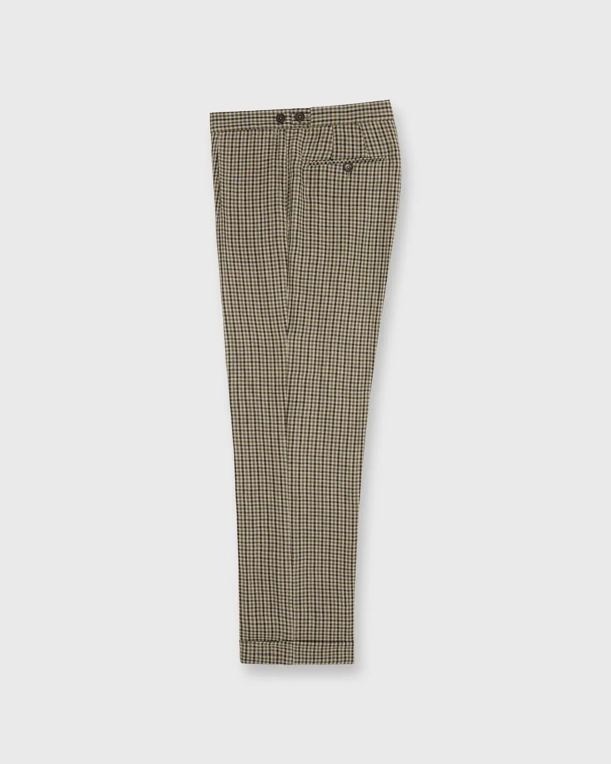 Pleated Dress Trouser In Olive/Brown Check Linen Twill 1