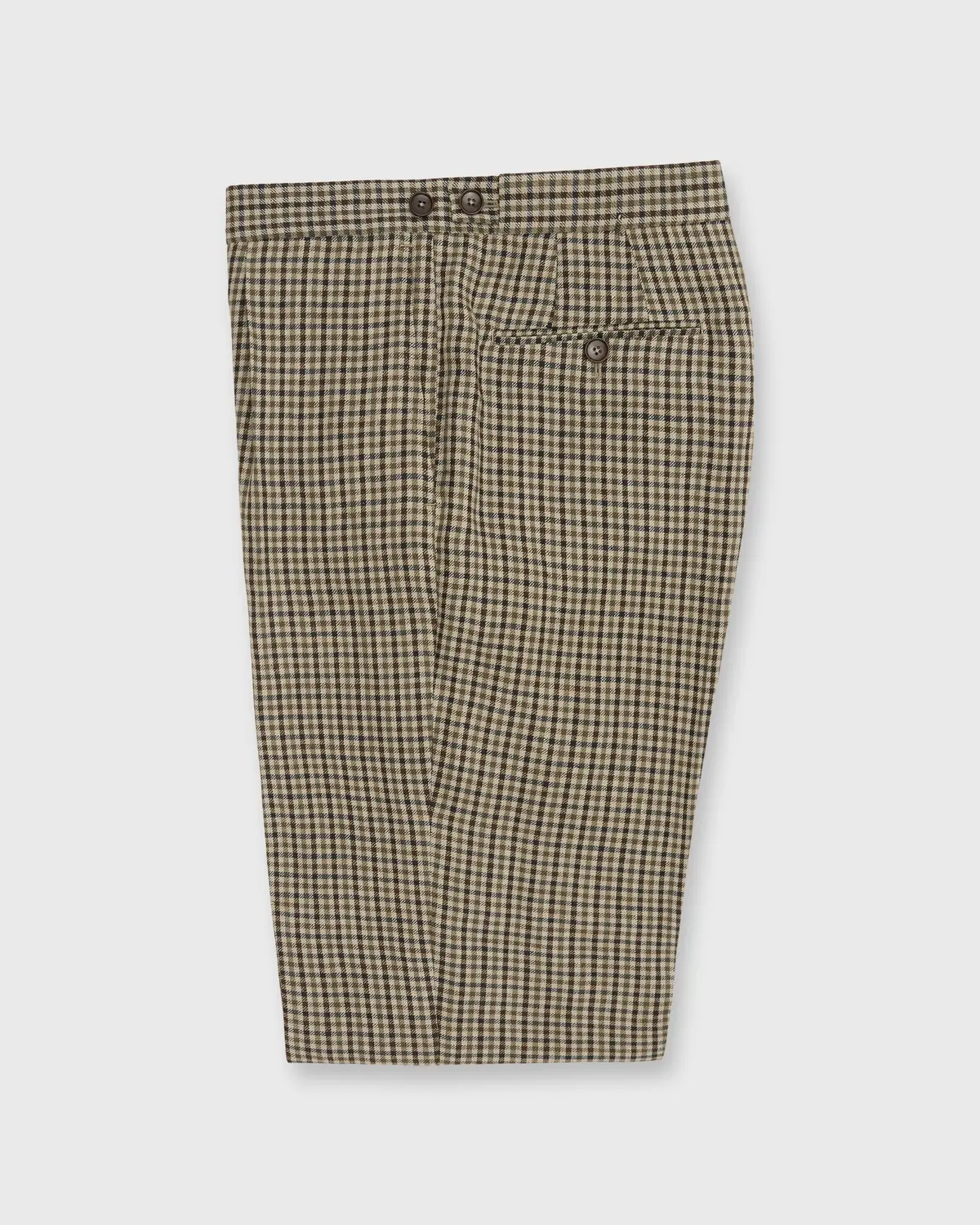 Pleated Dress Trouser In Olive/Brown Check Linen Twill 2
