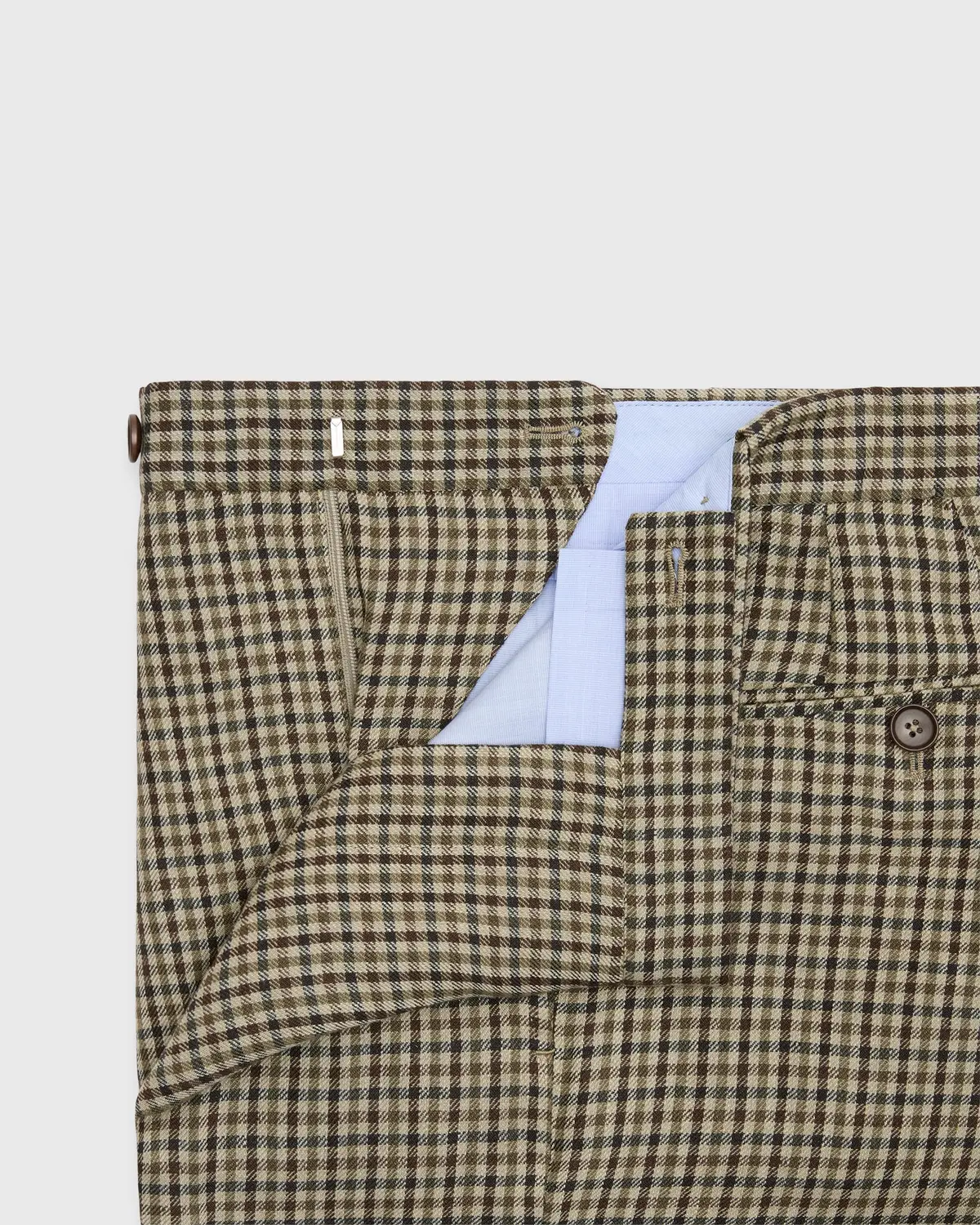 Pleated Dress Trouser In Olive/Brown Check Linen Twill 3