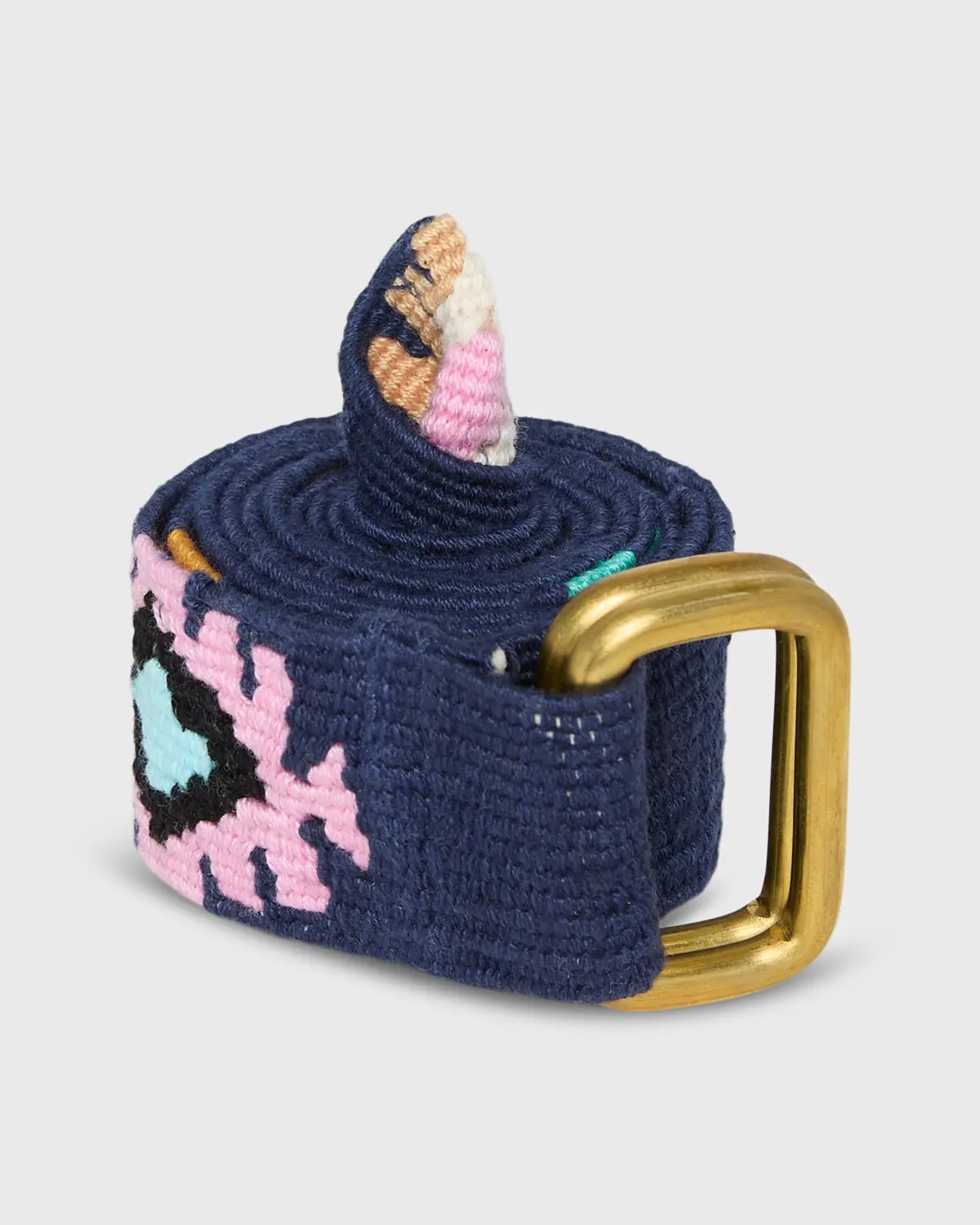 Hand-Loomed D-Ring Belt In Navy Tribal 1