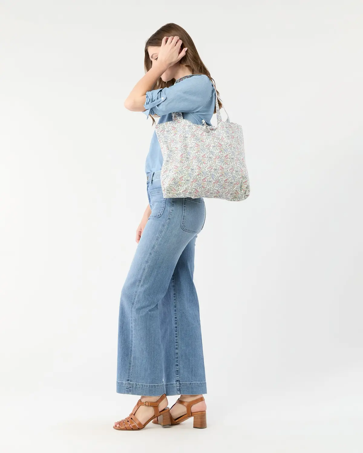 Reusable Tote Bag In Yellow/Blue Hope Springs Liberty Fabric 2