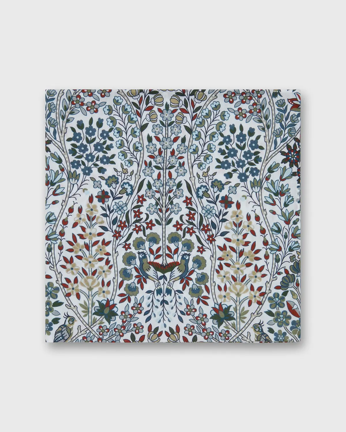 Cotton Print Pocket Square In Ivory/Indigo/Bordeaux Kensington Park Liberty Fabric 1