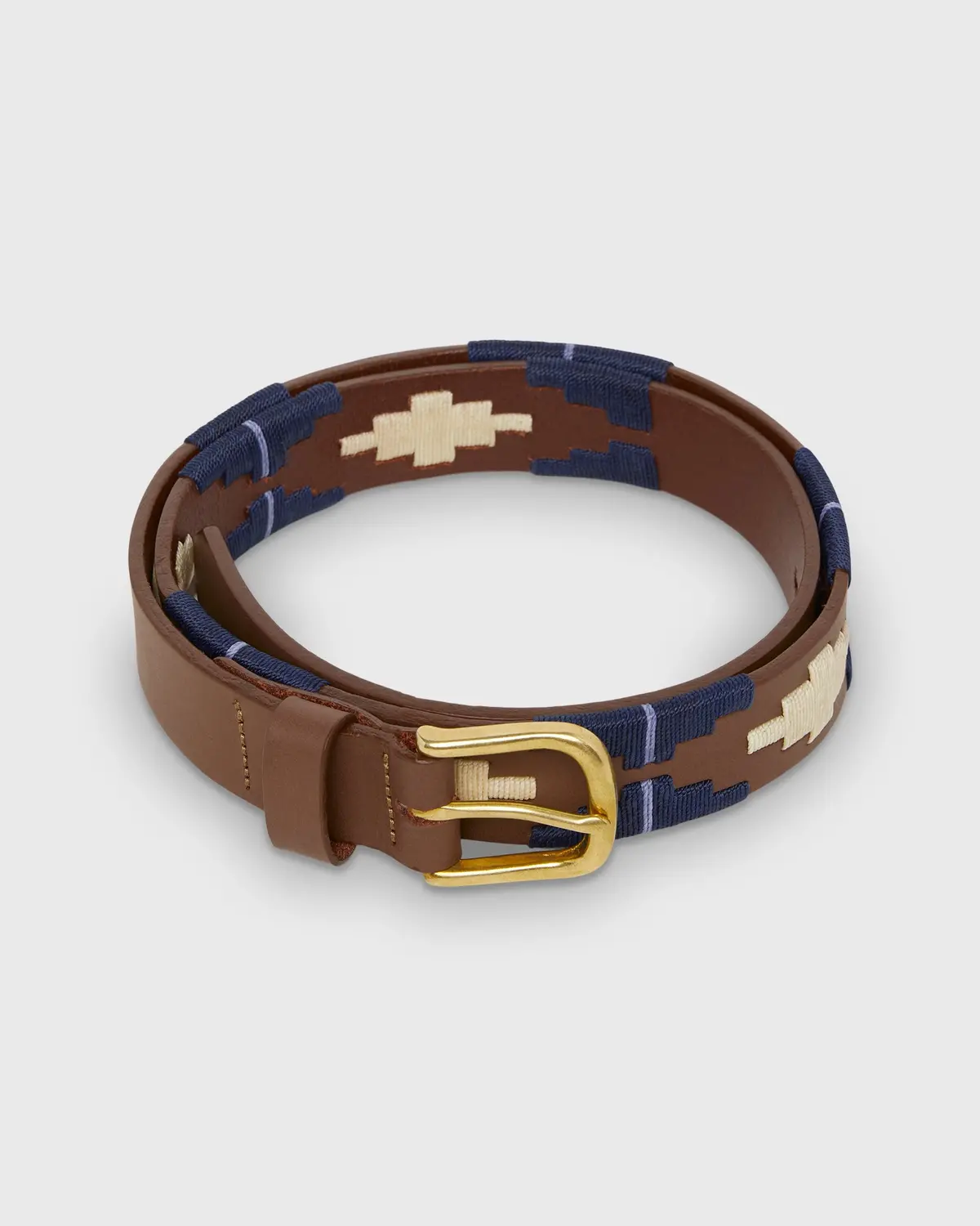 1 1/8" Polo Belt In Bone/Navy/Lavender Medium Brown Leather 1