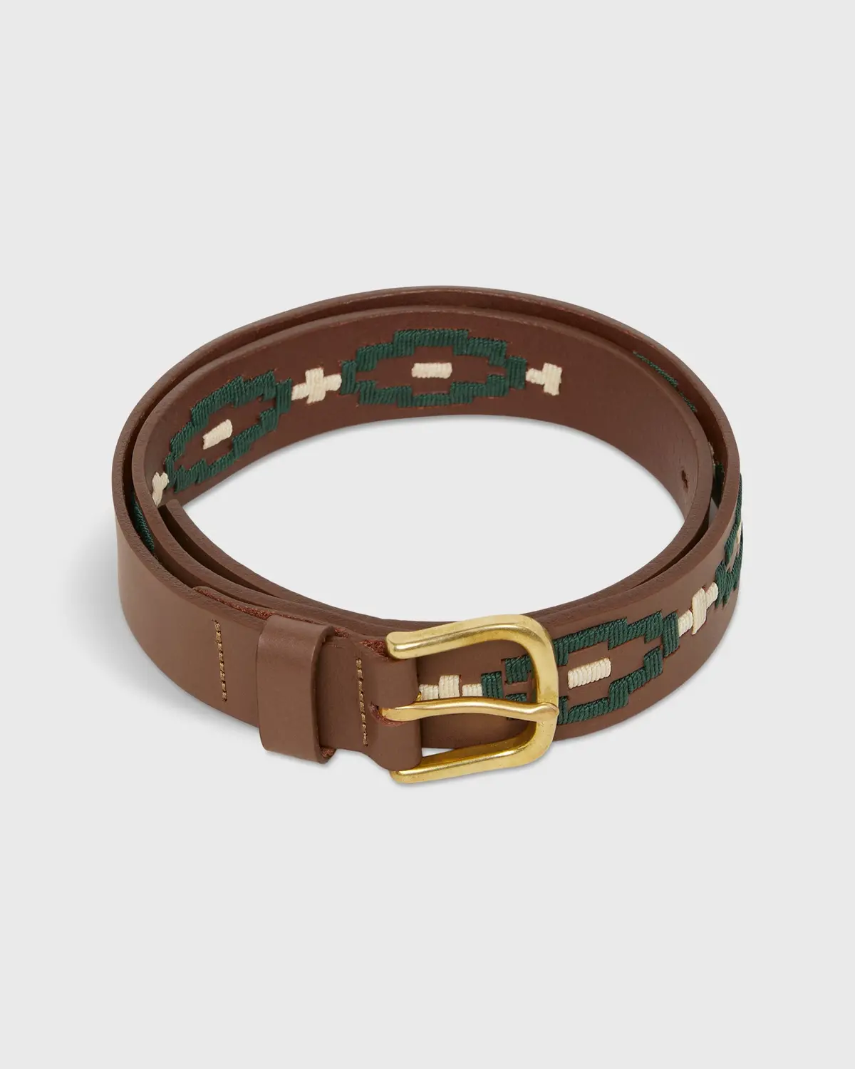 1 1/8" Polo Belt In Green/Bone Medium Brown Leather 1
