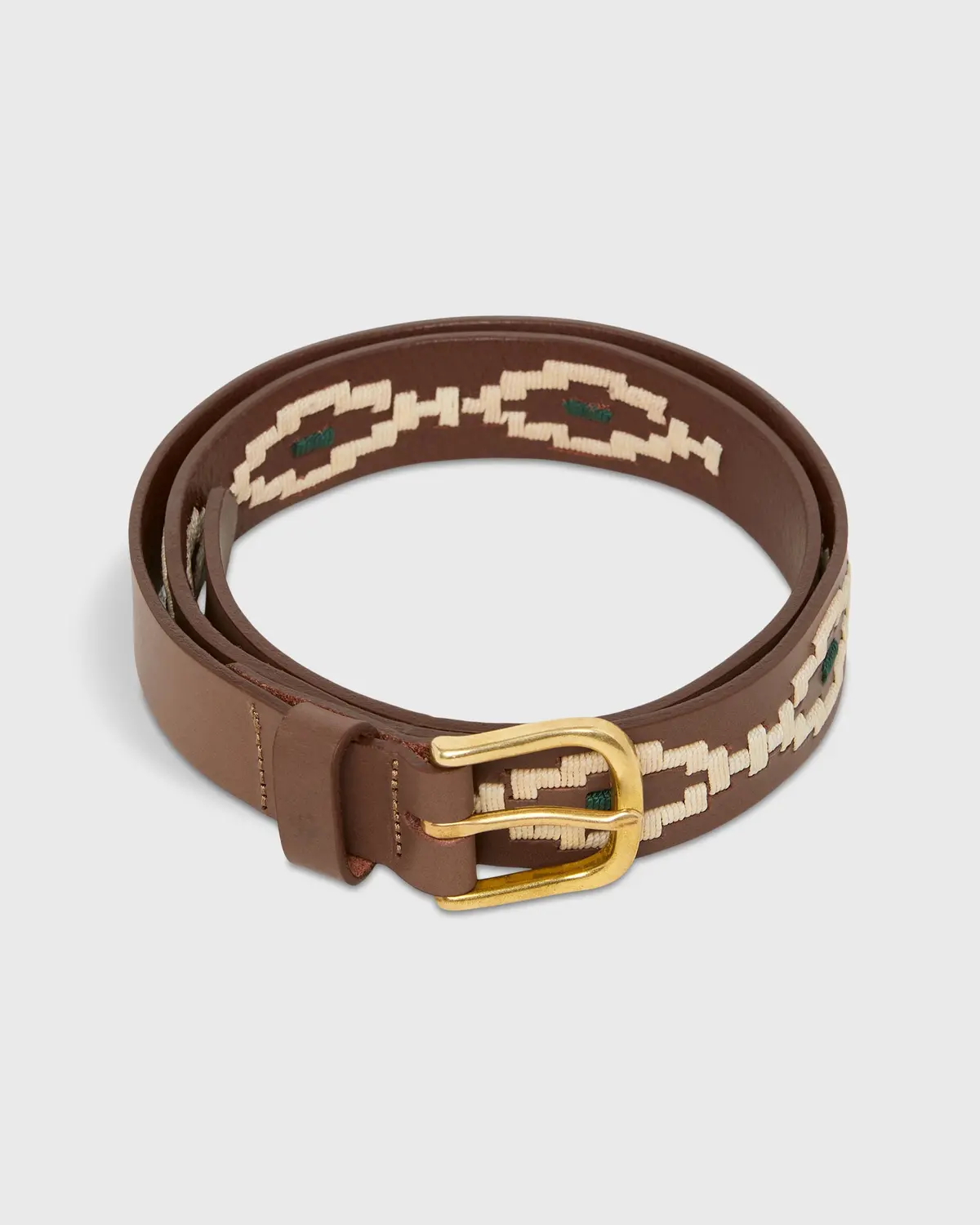 1 1/8" Polo Belt In Bone/Green Medium Brown Leather 1