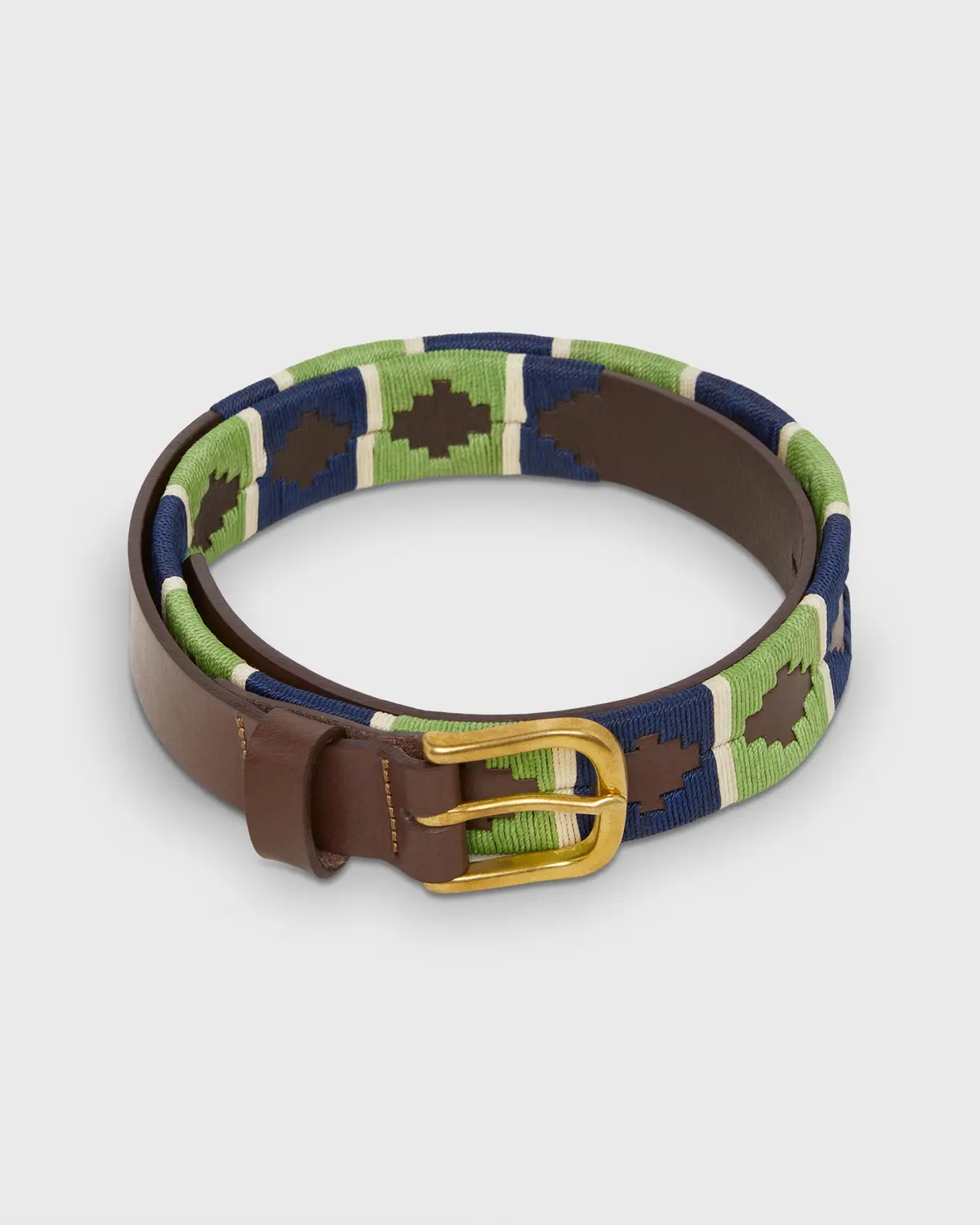 1 1/8" Polo Belt In Sage/Navy/Bone Chocolate Leather 1