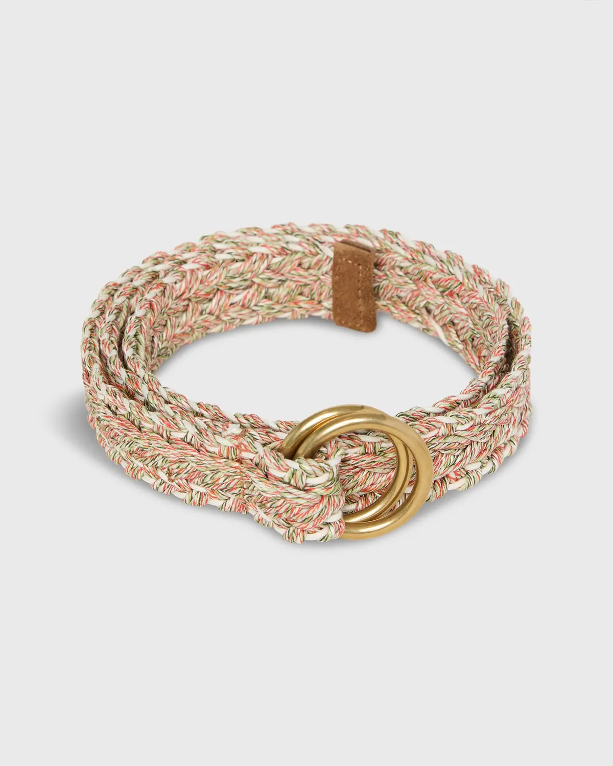 1" Woven Double O-Ring Belt In Orange/Green/Bone Cotton 1